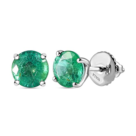 950 Platinum AAAA Gemfields Emerald Solitaire Stud Earrings 1.64 Ct 950 Platinum AAAA Gemfields Emerald Solitaire Stud Earrings 1.64 Ct