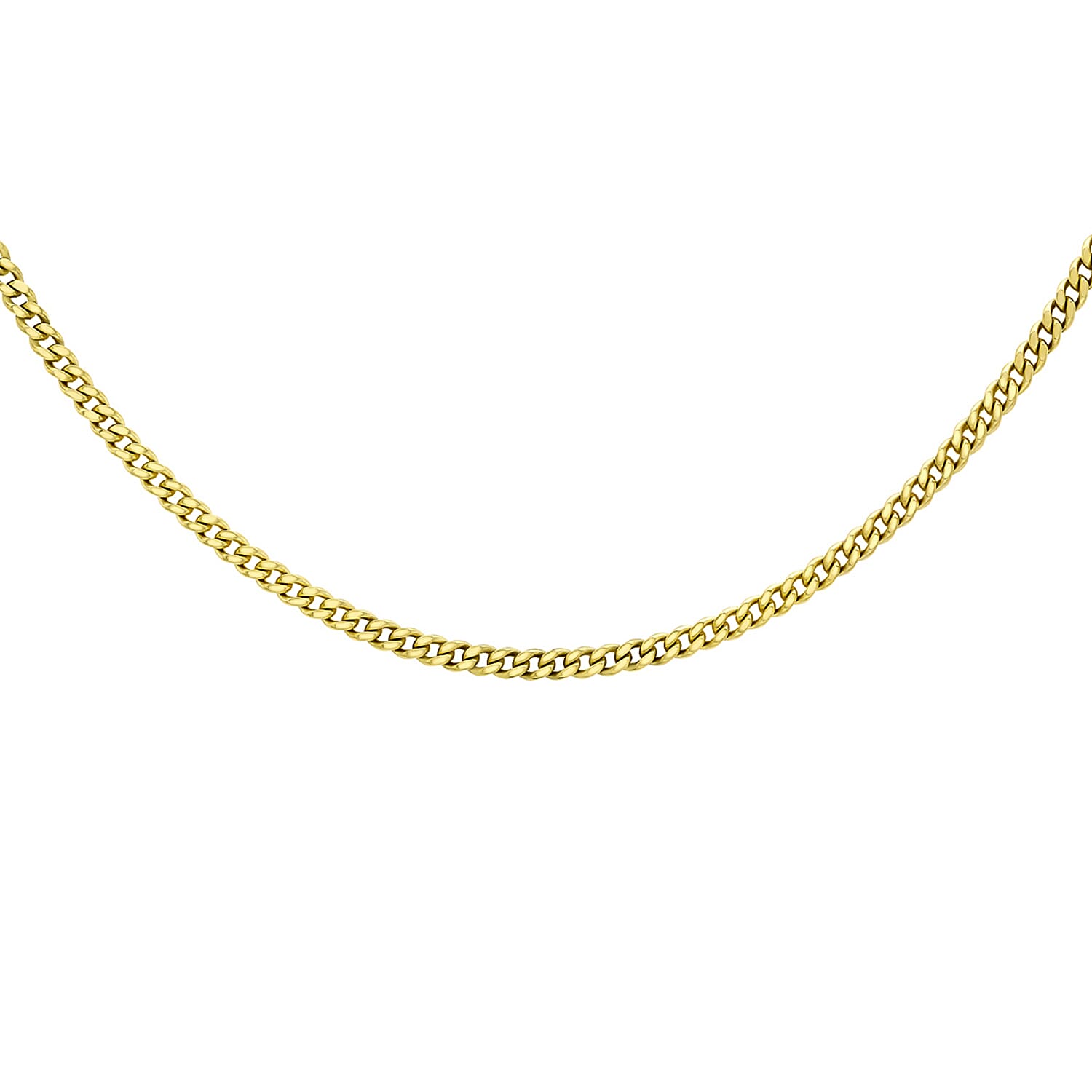 18K Yellow Gold Diamond Cut Curb Chain With Spring Ring Clasp (Size - 16)
