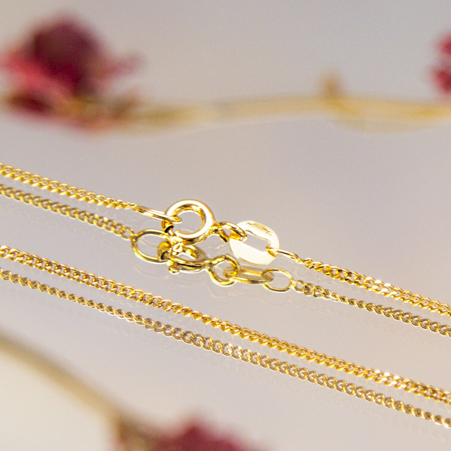 18K Yellow Gold Diamond Cut Curb Chain With Spring Ring Clasp (Size - 16)