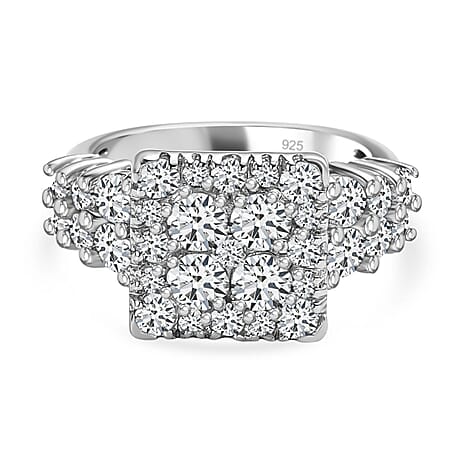 Moissanite Boat Ring in Platinum Overlay Sterling Silver 2.04 Ct,  Silver Wt. 5.5 Gms