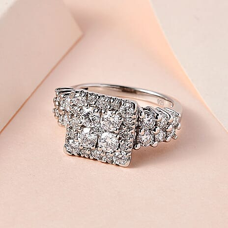 Moissanite Boat Ring in Platinum Overlay Sterling Silver 2.04 Ct,  Silver Wt. 5.5 Gms