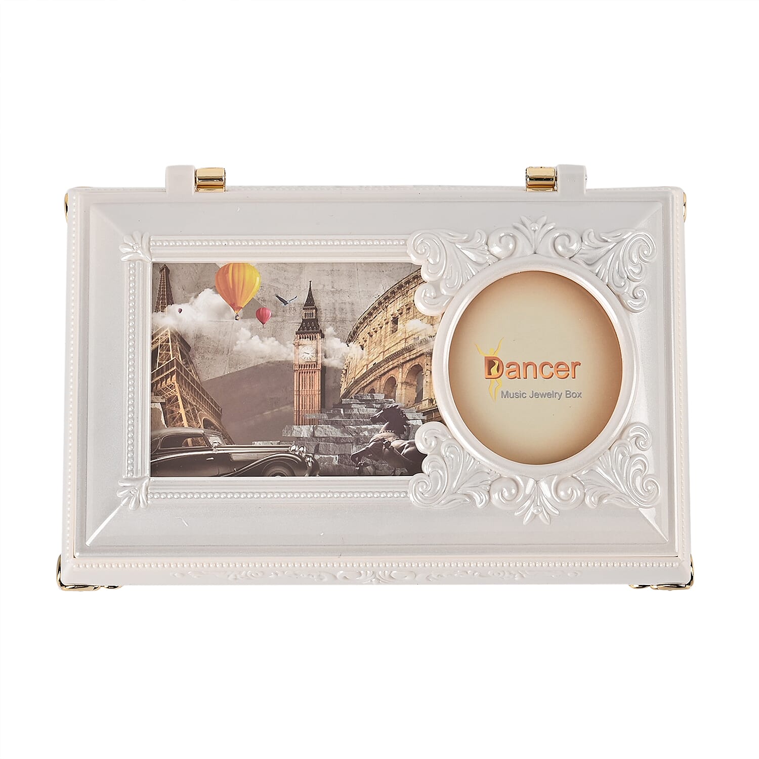 Oblong Shape Music Box with a Ballerina - White