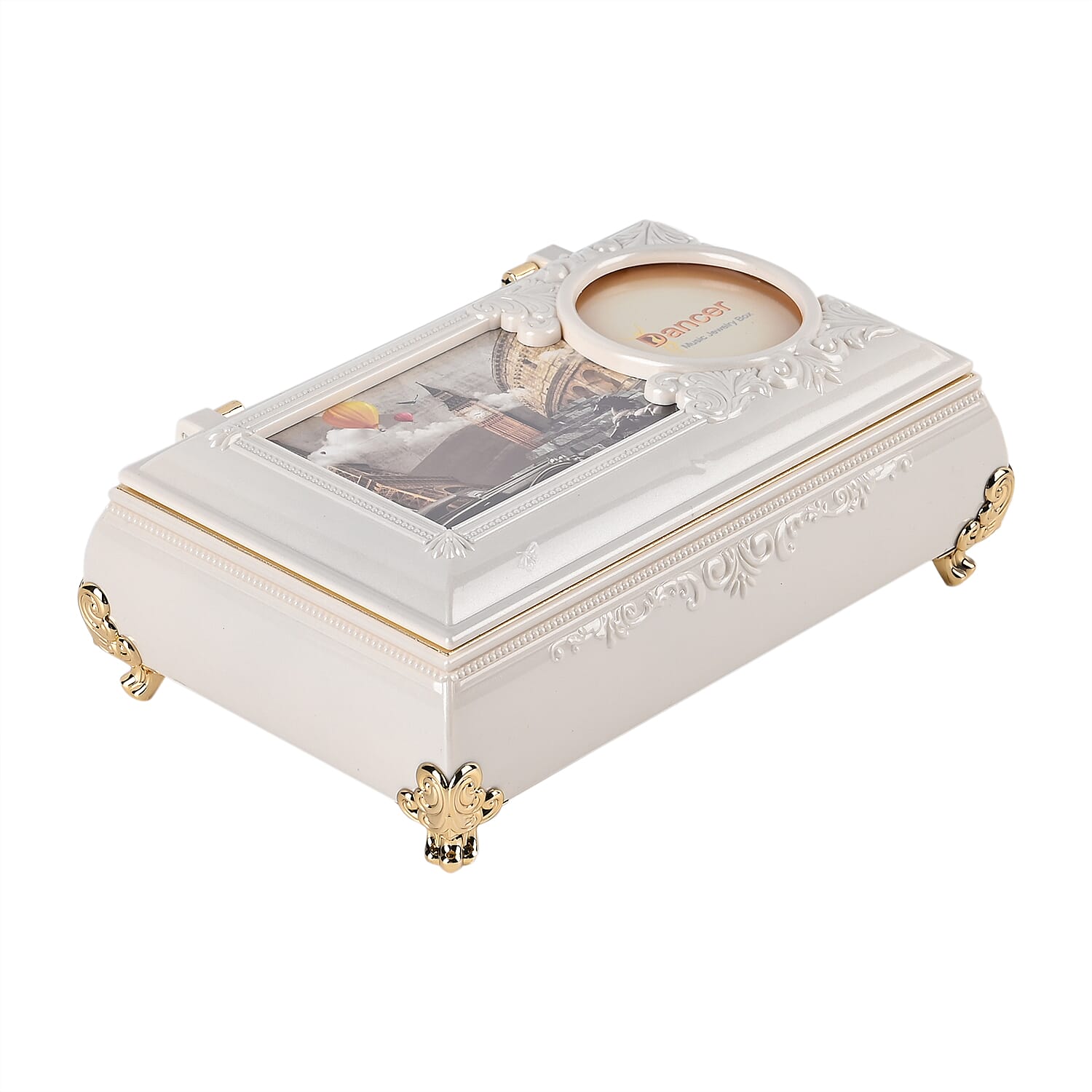 Oblong Shape Music Box with a Ballerina - White