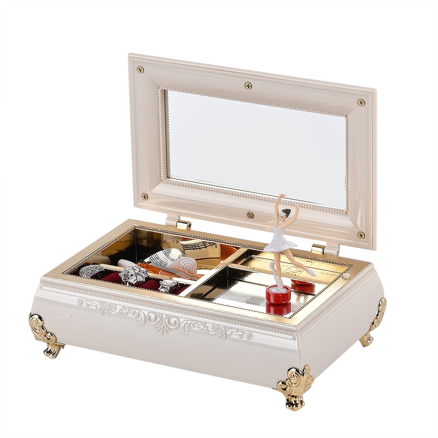 Oblong Shape Music Box with a Ballerina - White