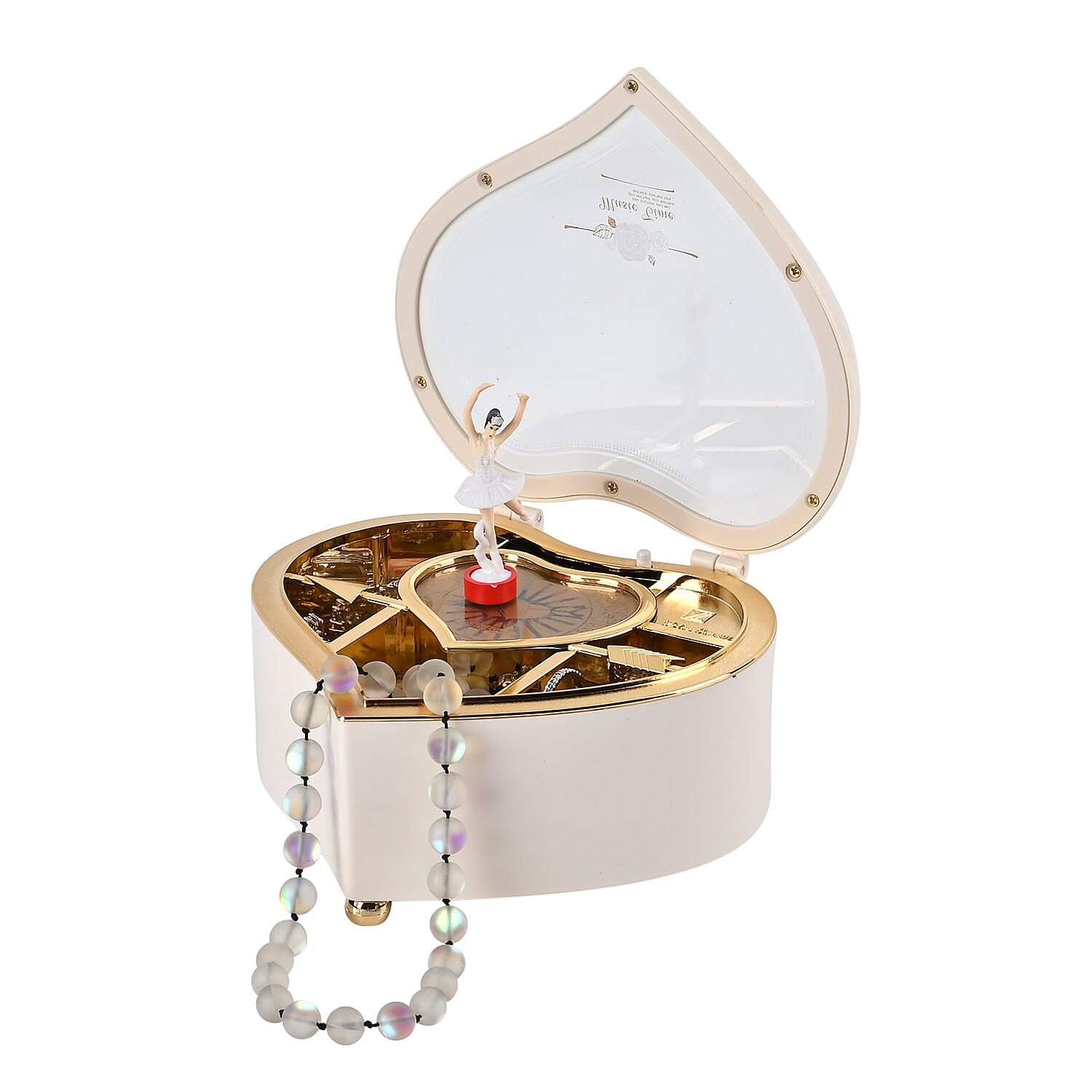 Heart Shape Music Box with a Ballerina (Size 15x15x7 cm) - White