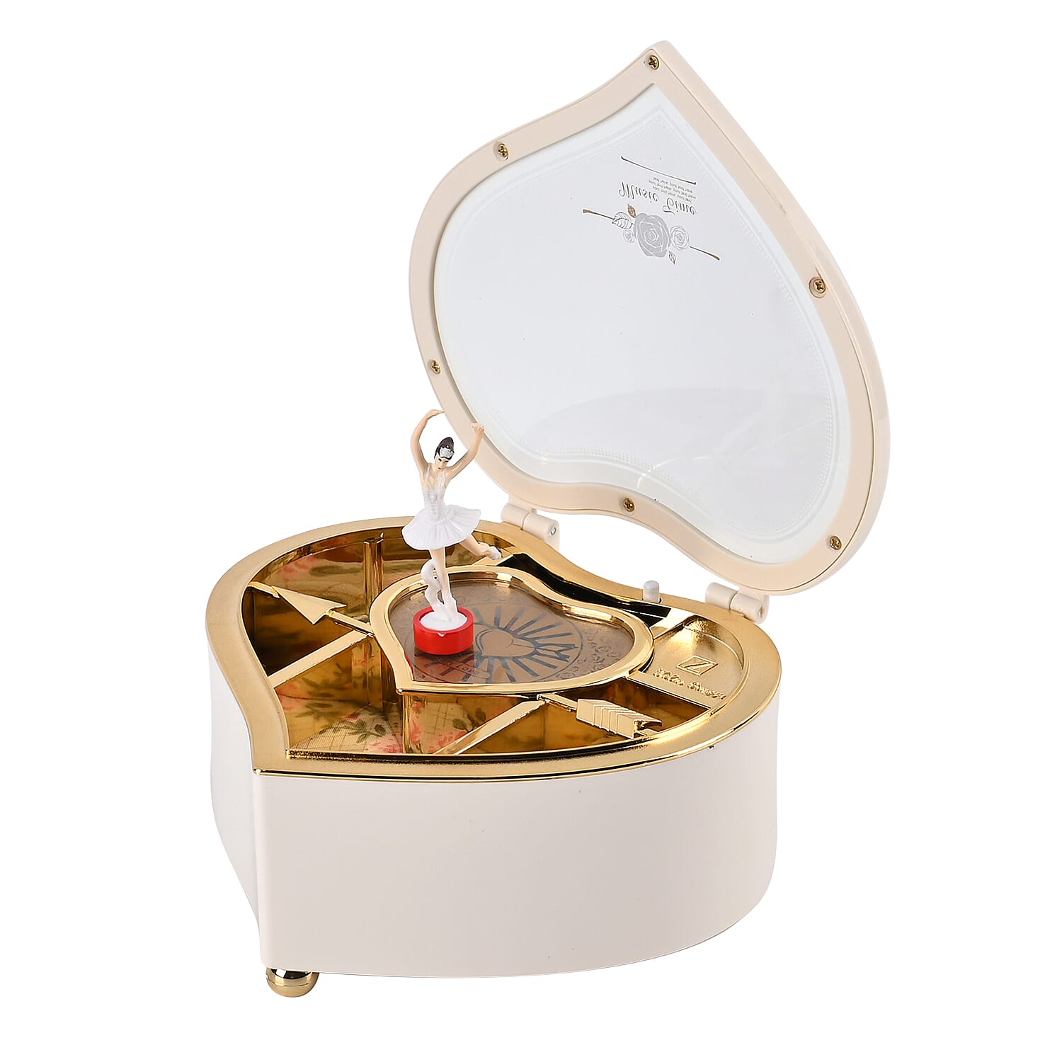Heart Shape Music Box with a Ballerina (Size 15x15x7 cm) - White