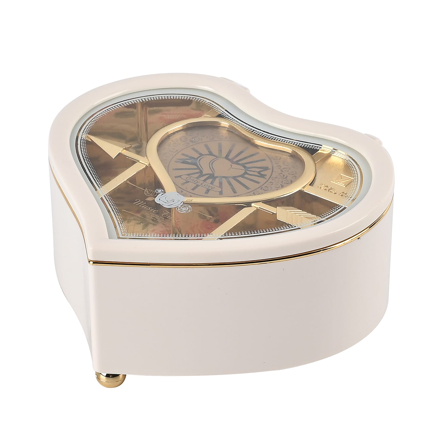 Heart Shape Music Box with a Ballerina (Size 15x15x7 cm) - White