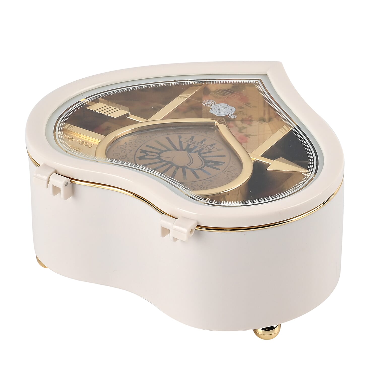 Heart Shape Music Box with a Ballerina (Size 15x15x7 cm) - White