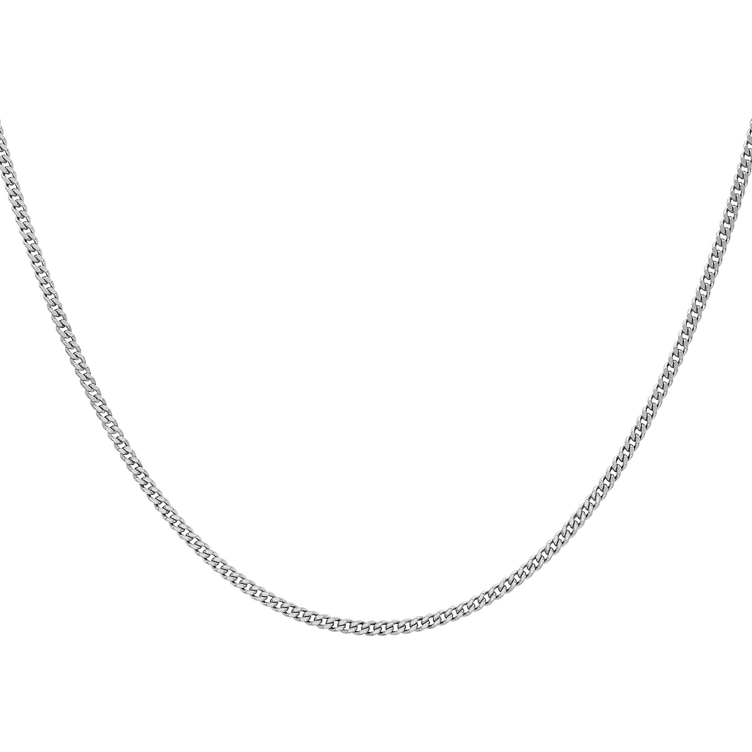 18K White Gold Diamond Cut Curb Chain With Spring Ring Clasp (Adjustable Size - 16-18)