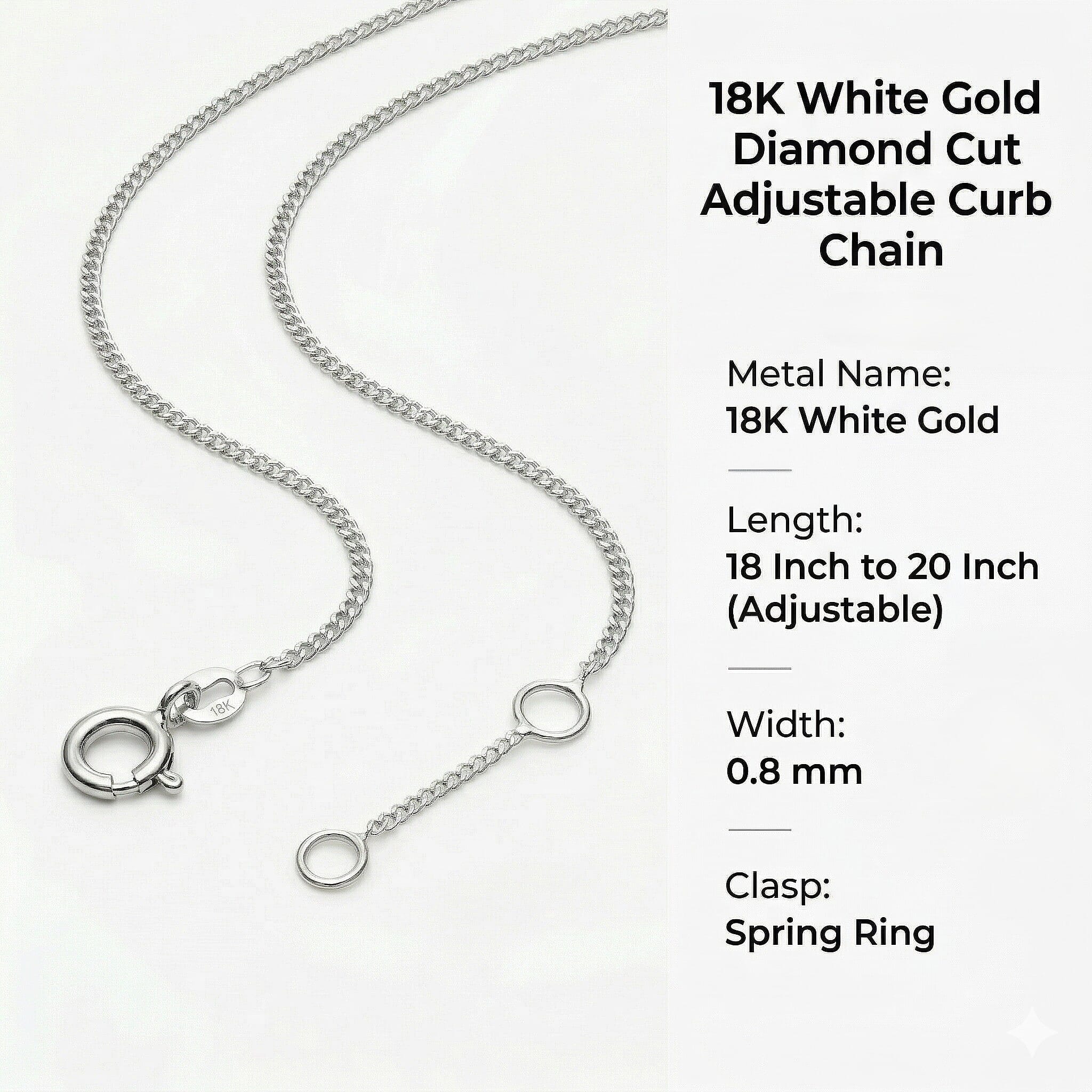 18K W Gold  Chain (Size - 20),  Gold Wt. 1.2 Gms