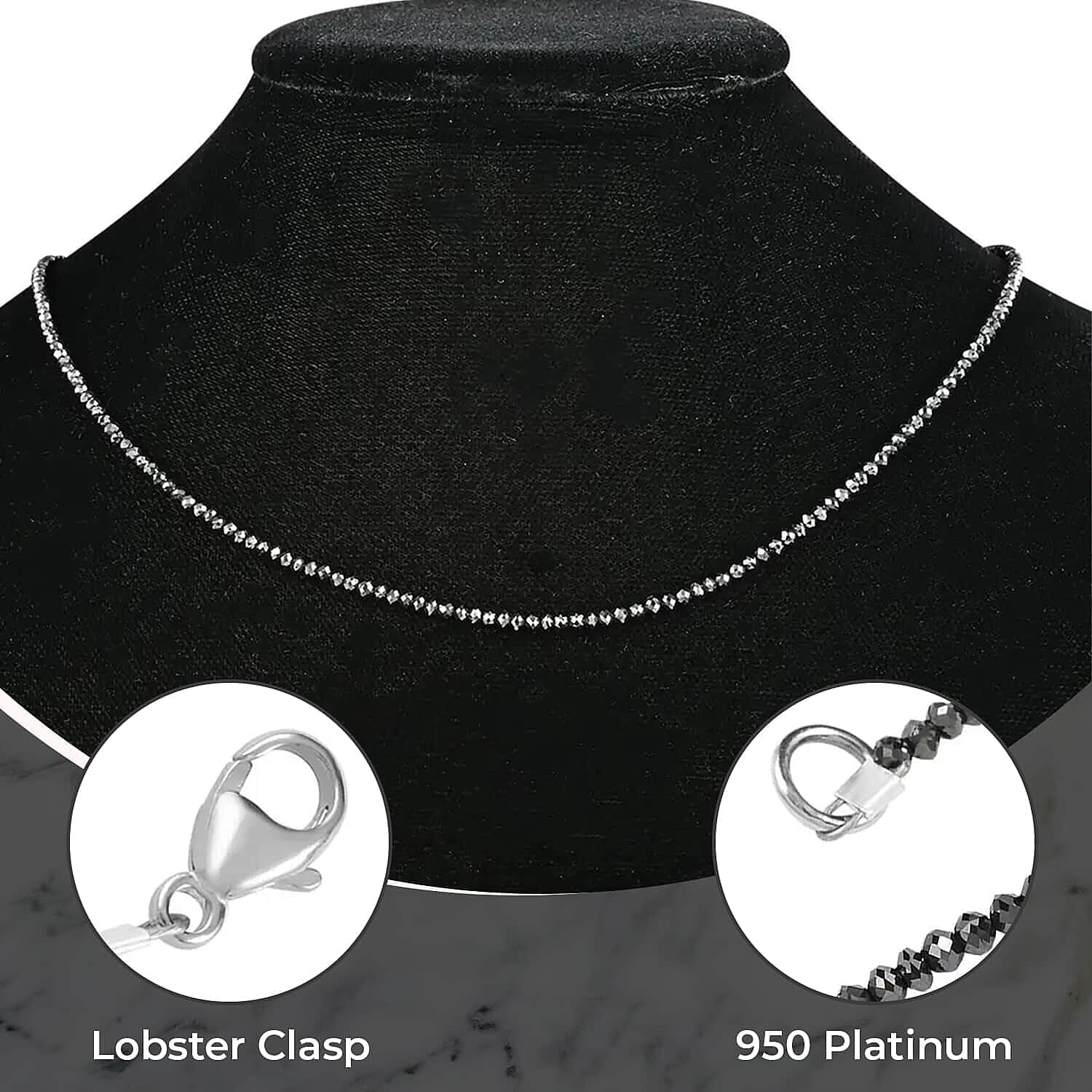 950 Platinum  AAAA  Black Diamond  AAAA Necklace (Size - 18) 24.00 ct,  Platinum Wt. 2.75 Gms  24.000  Ct.