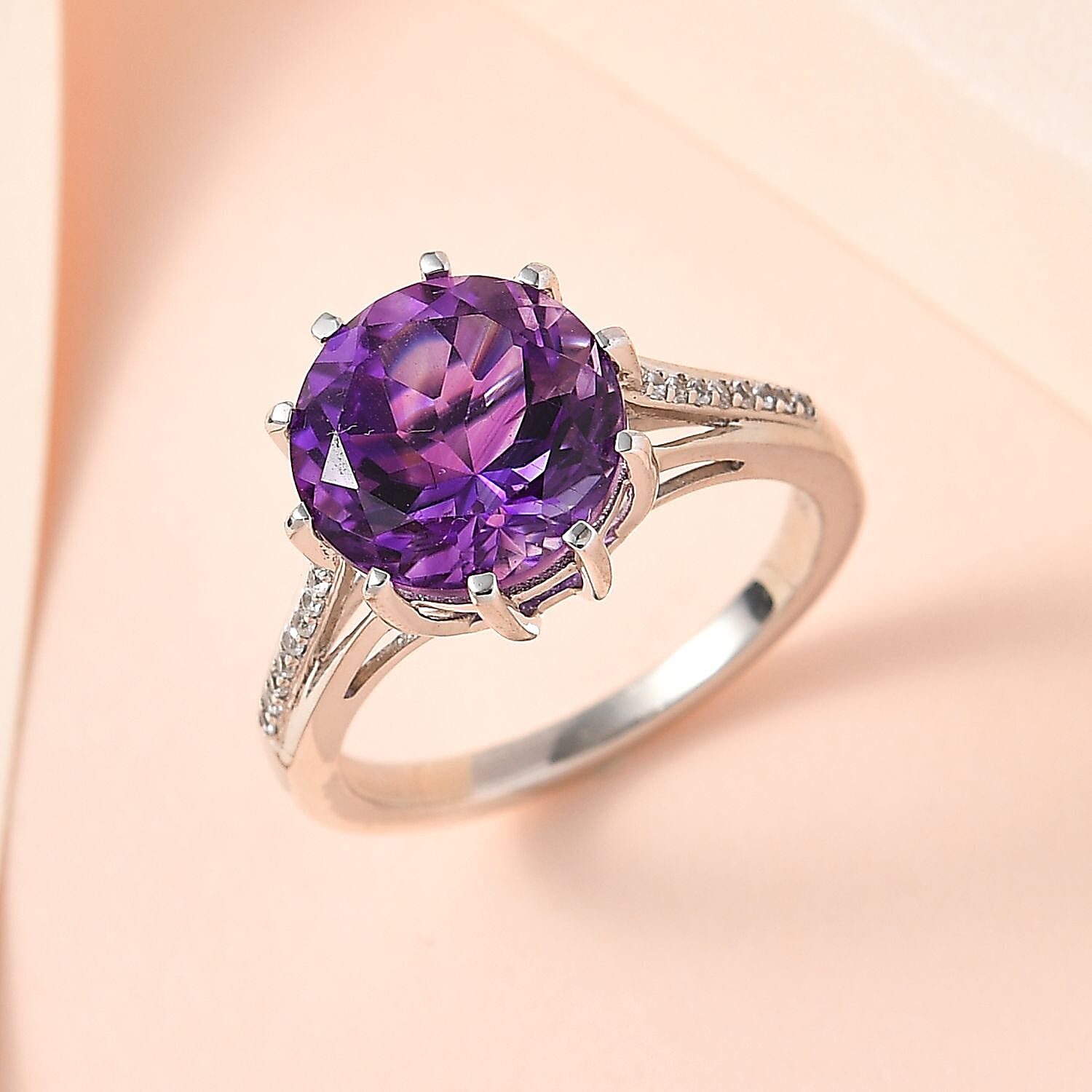 Moroccan Amethyst and Natural Zircon Ring in Platinum Overlay Sterling Silver 3.90 Ct