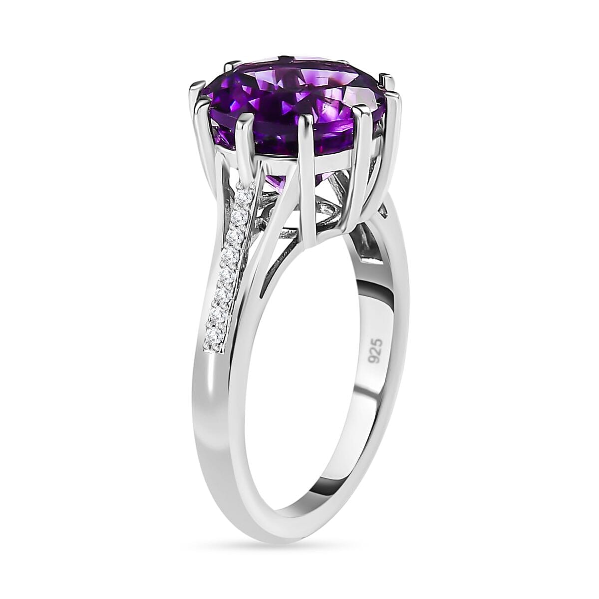Moroccan Amethyst and Natural Zircon Ring in Platinum Overlay Sterling Silver 3.90 Ct