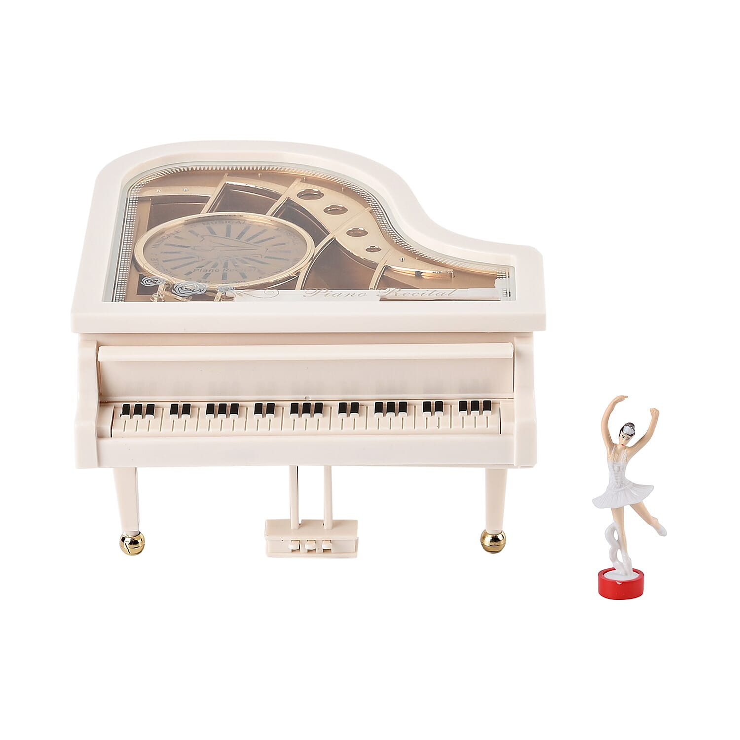 Piano Shape Music Box with a Ballerina (Size 15x15x7 cm) - White