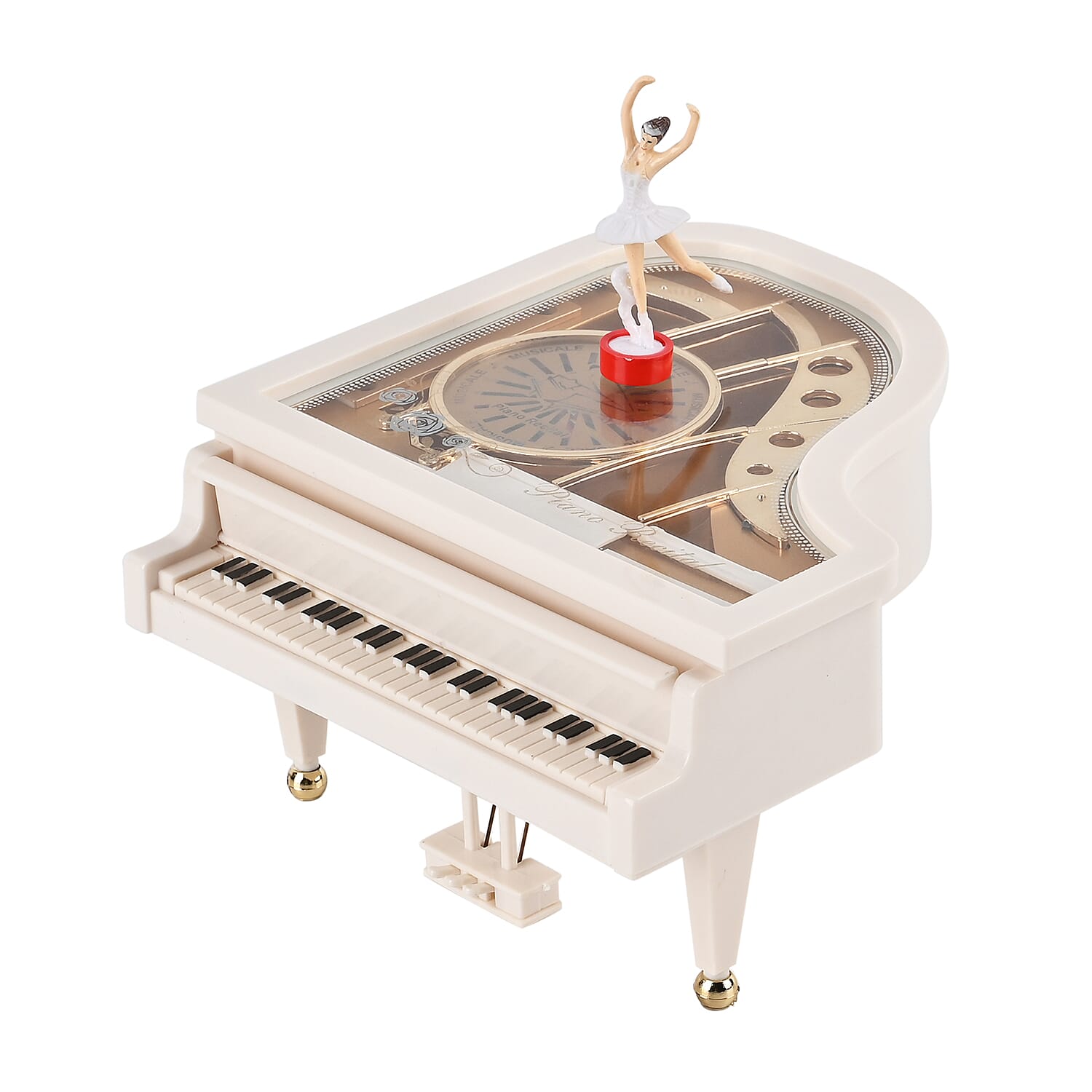 Piano Shape Music Box with a Ballerina (Size 15x15x7 cm) - White