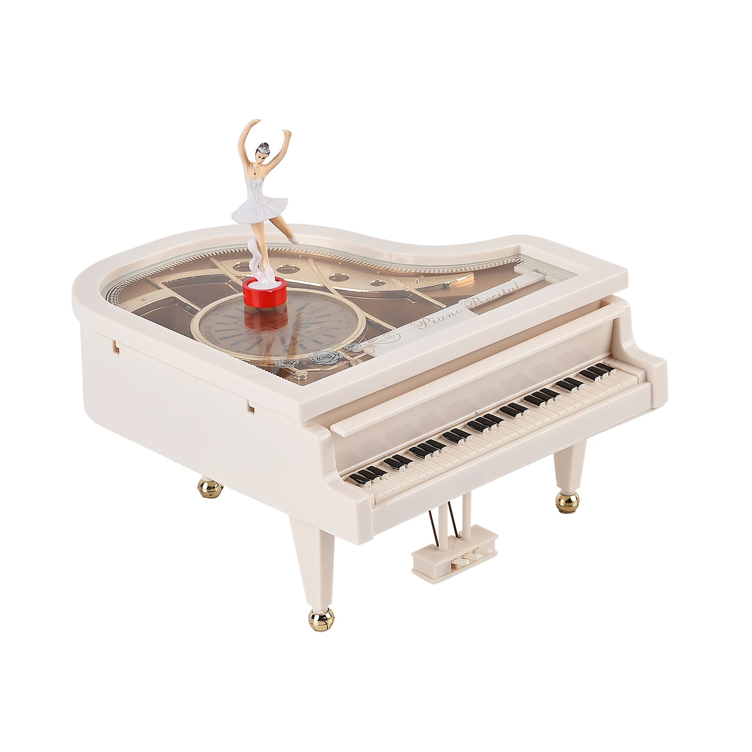 Piano Shape Music Box with a Ballerina (Size 15x15x7 cm) - White