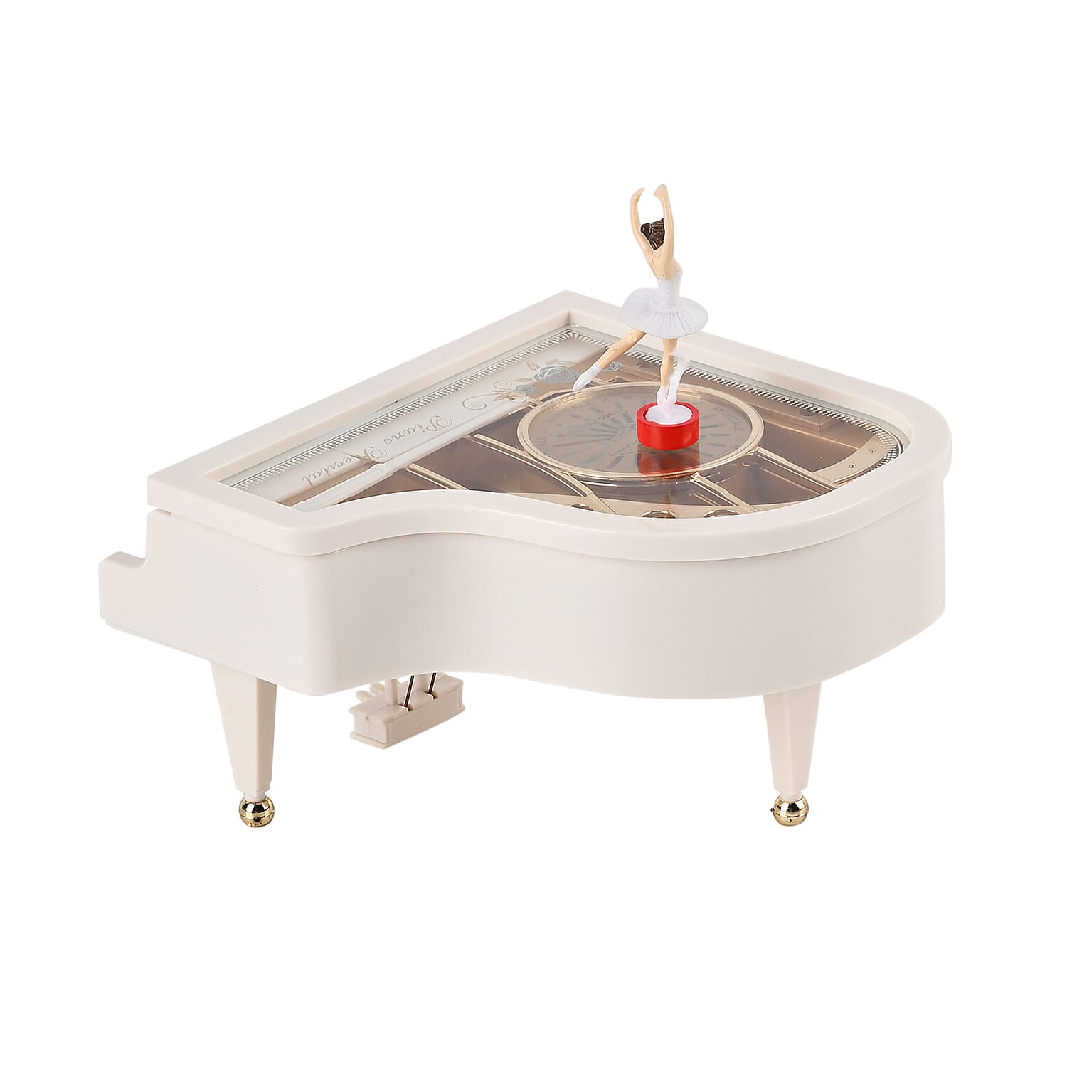 Piano Shape Music Box with a Ballerina (Size 15x15x7 cm) - White