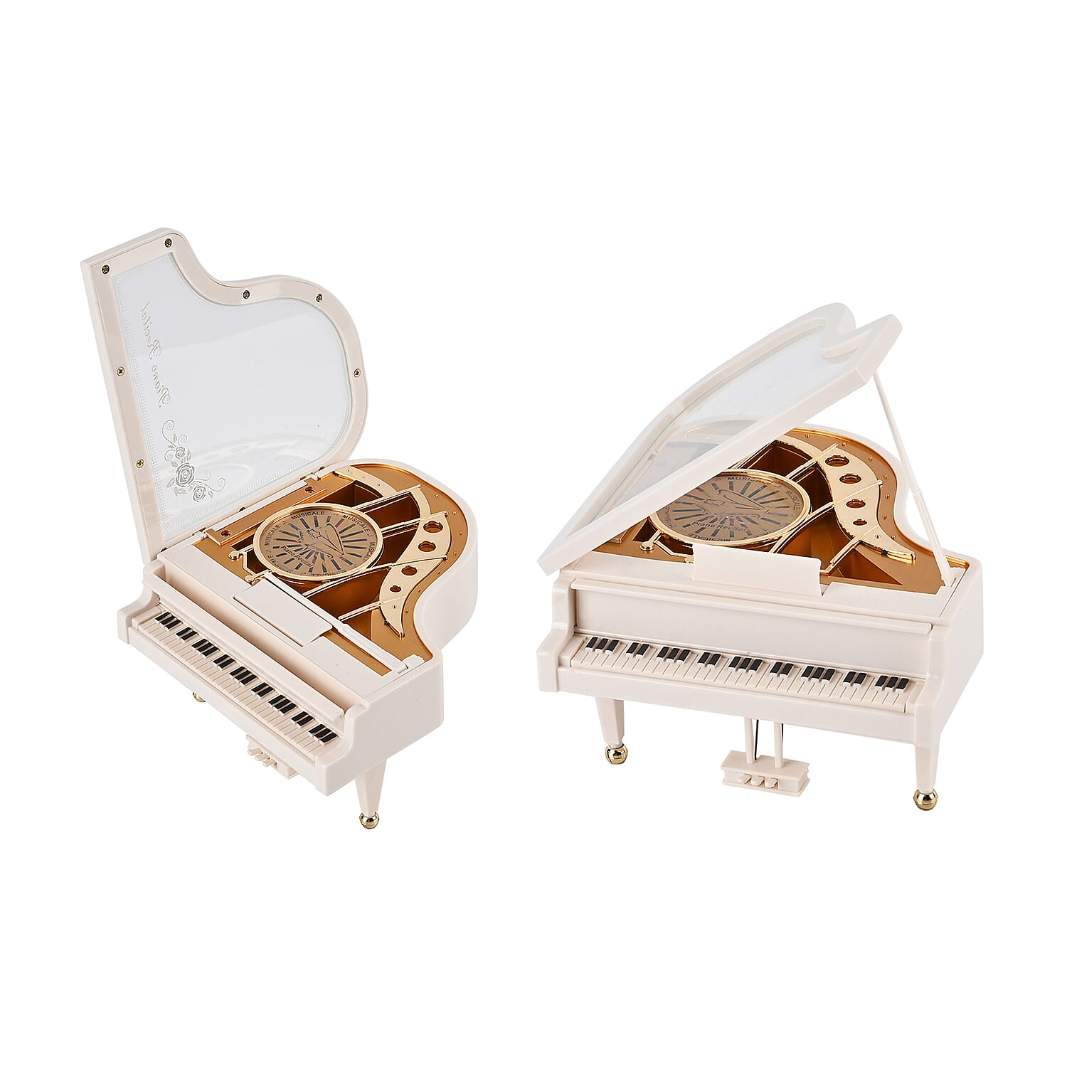 Piano Shape Music Box with a Ballerina (Size 15x15x7 cm) - White