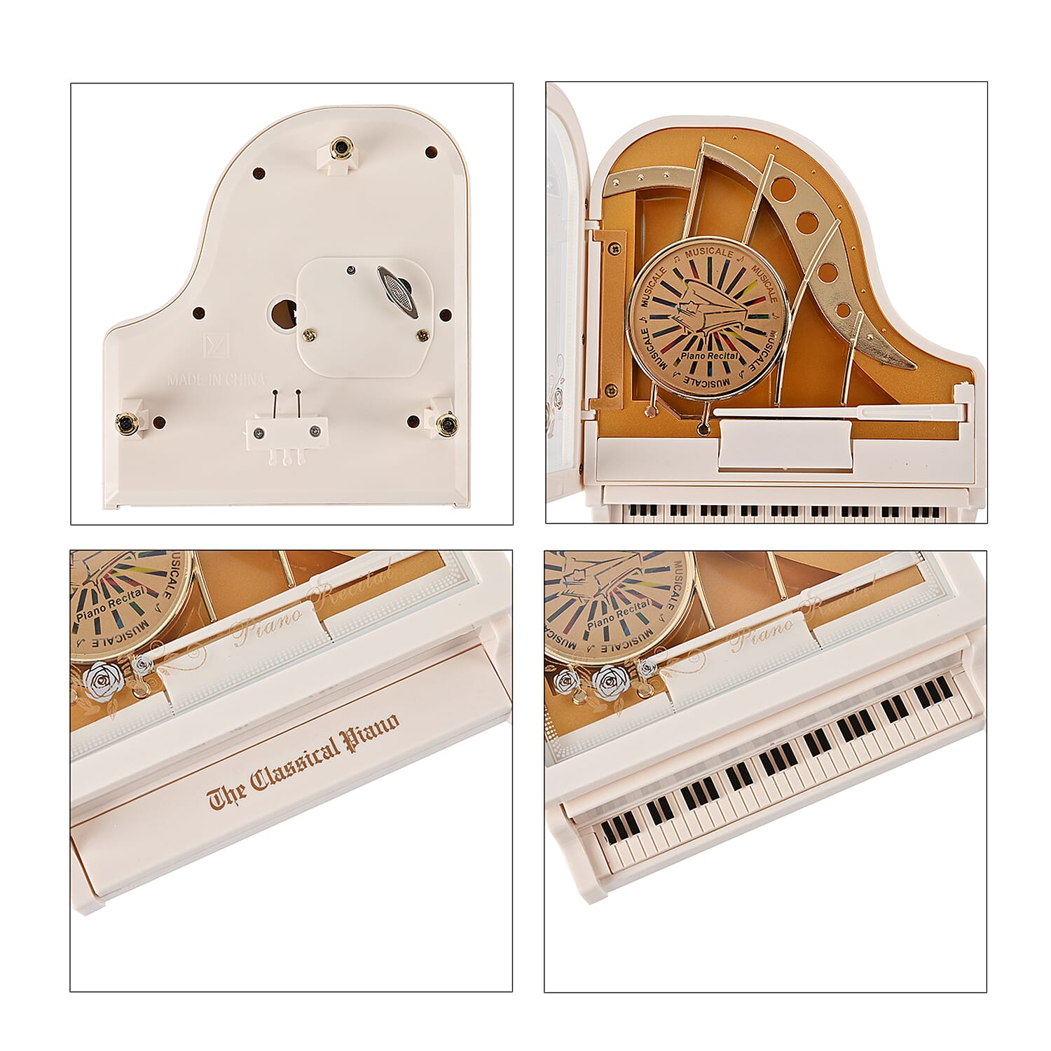 Piano Shape Music Box with a Ballerina (Size 15x15x7 cm) - White