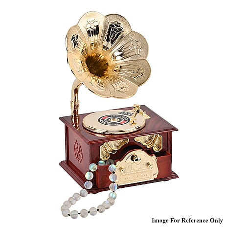 Phonograph Shape Mechanical Music Box (Size 22x12x12 cm) - Gold & White