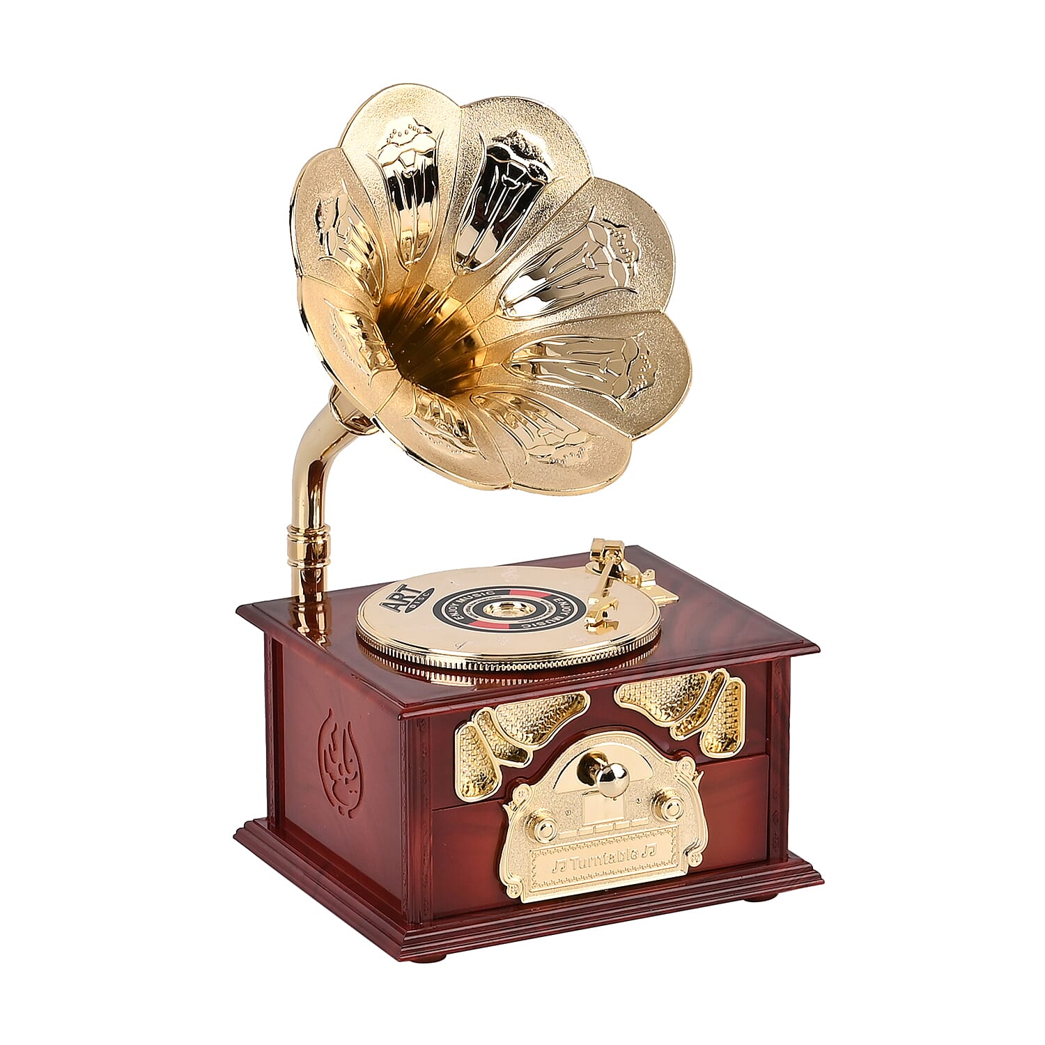 Phonograph Shape Mechanical Music Box (Size 22x12x12 cm) - Gold & White