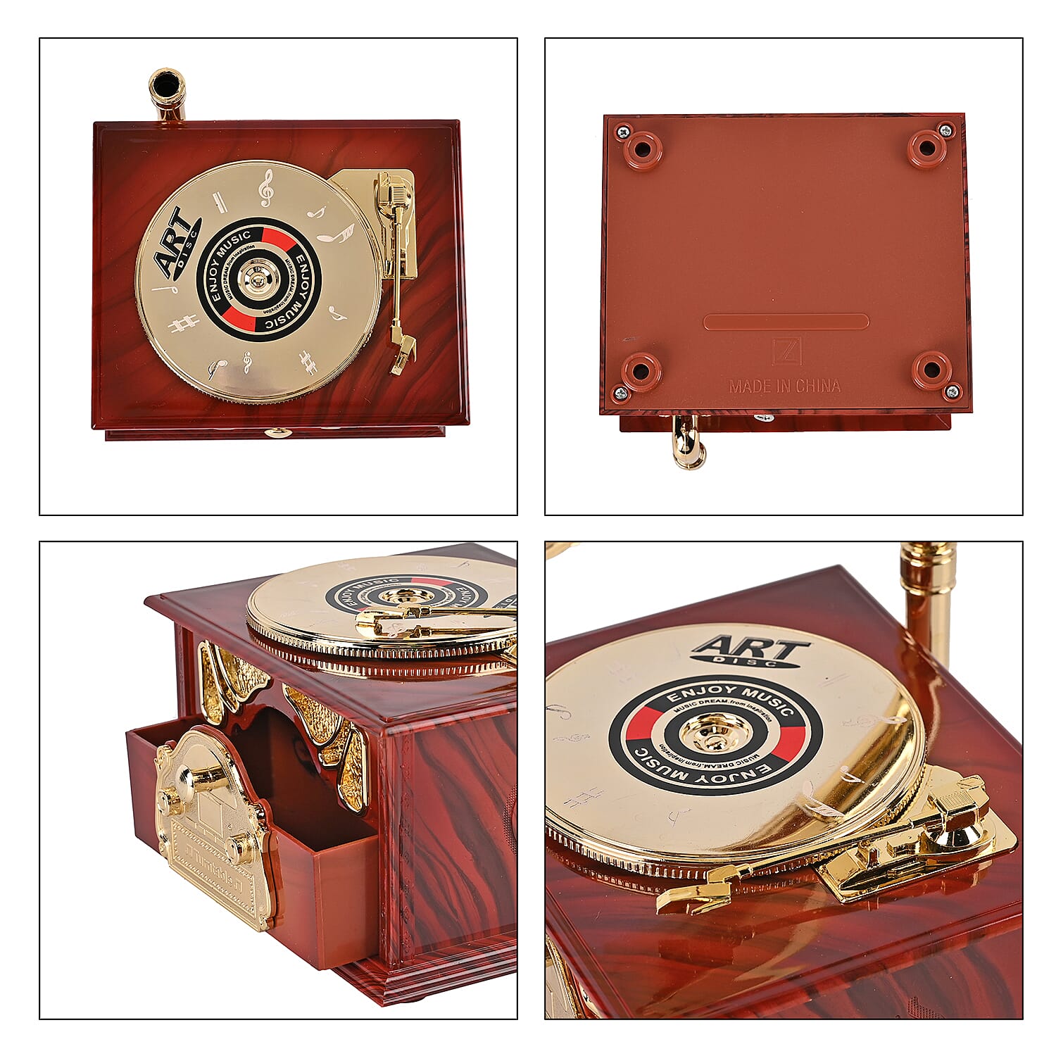 Phonograph Shape Mechanical Music Box (Size 22x12x12 cm) - Gold & White