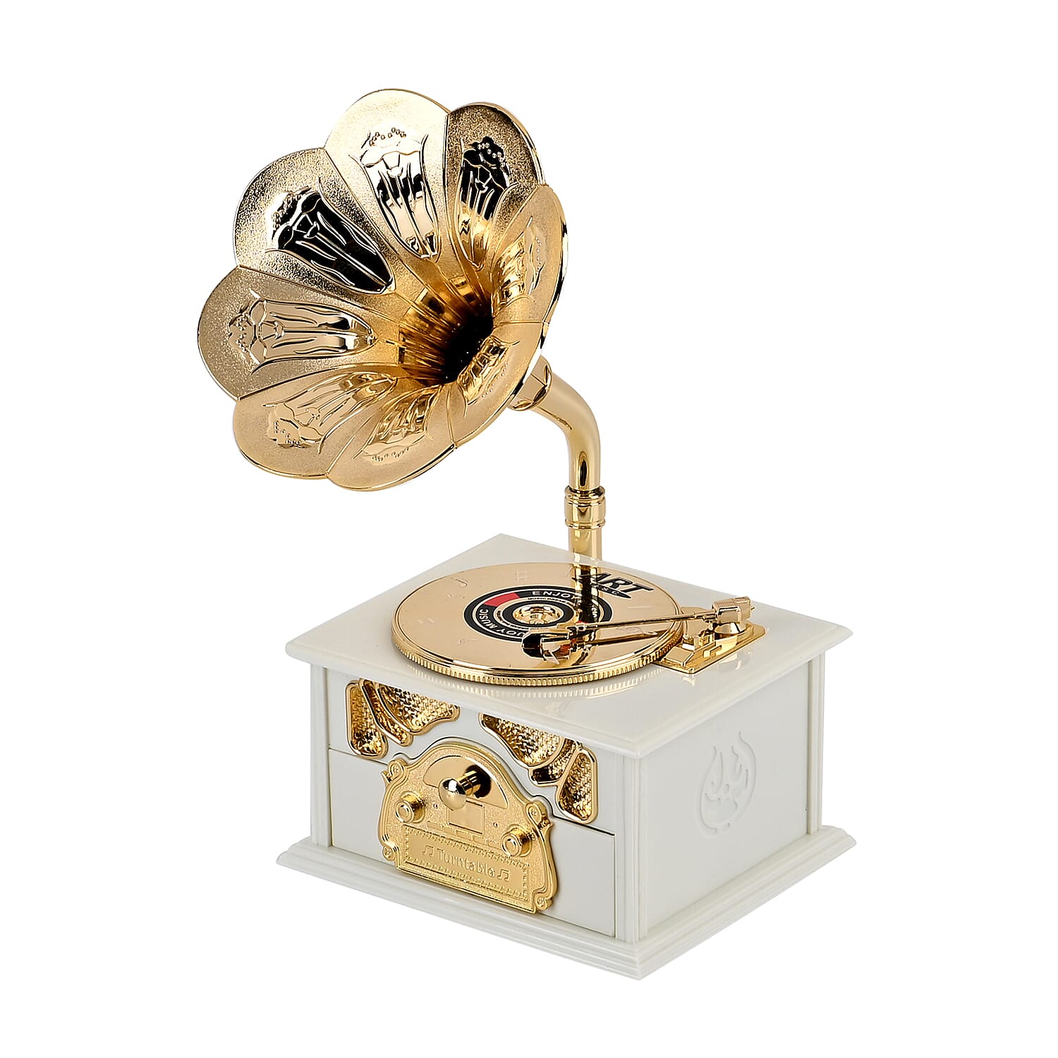 Phonograph Shape Mechanical Music Box (Size 22x12x12 cm) -White