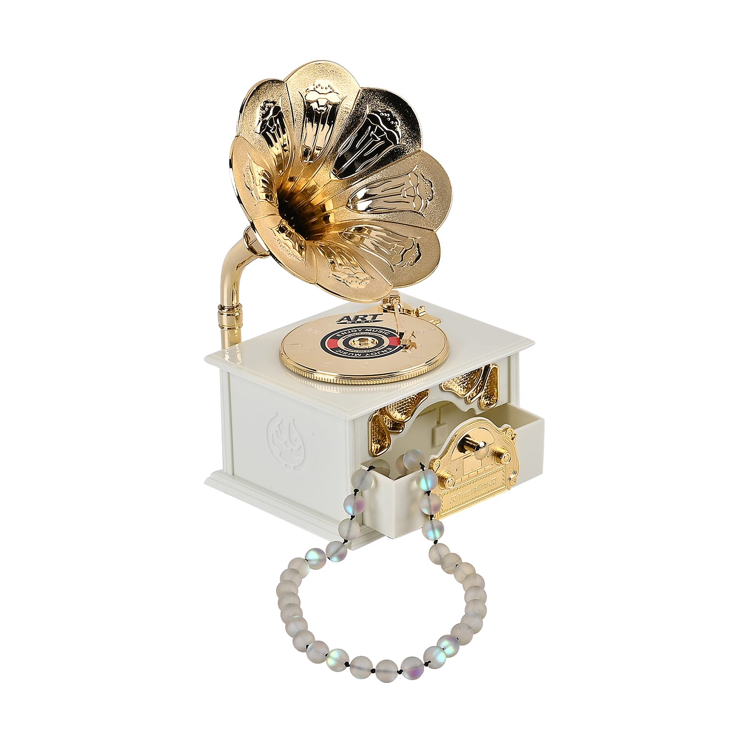 Phonograph Shape Mechanical Music Box (Size 22x12x12 cm) -White