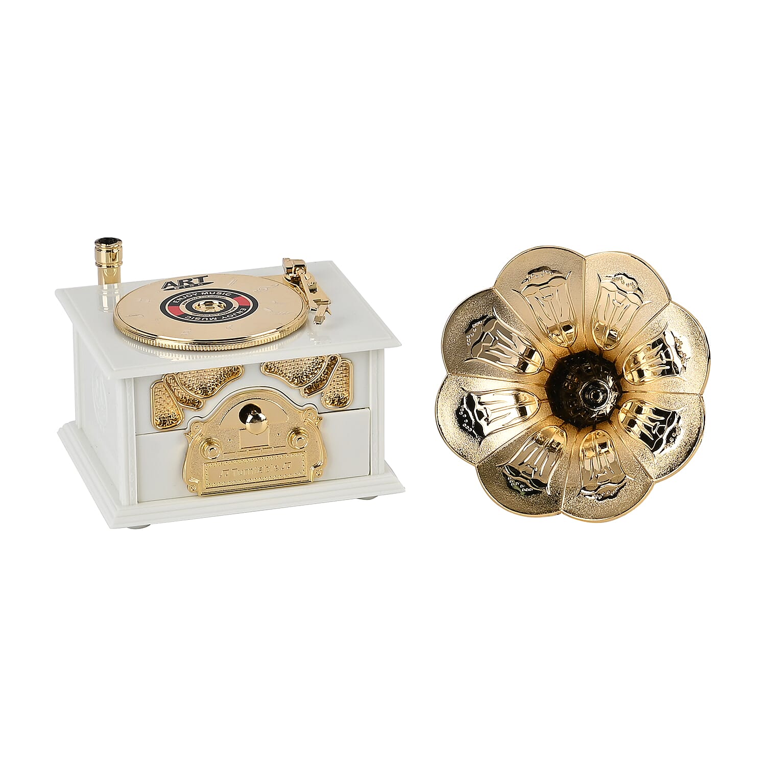 Phonograph Shape Mechanical Music Box (Size 22x12x12 cm) -White