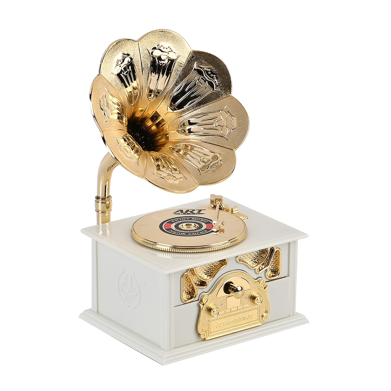 Phonograph Shape Mechanical Music Box (Size 22x12x12 cm) -White