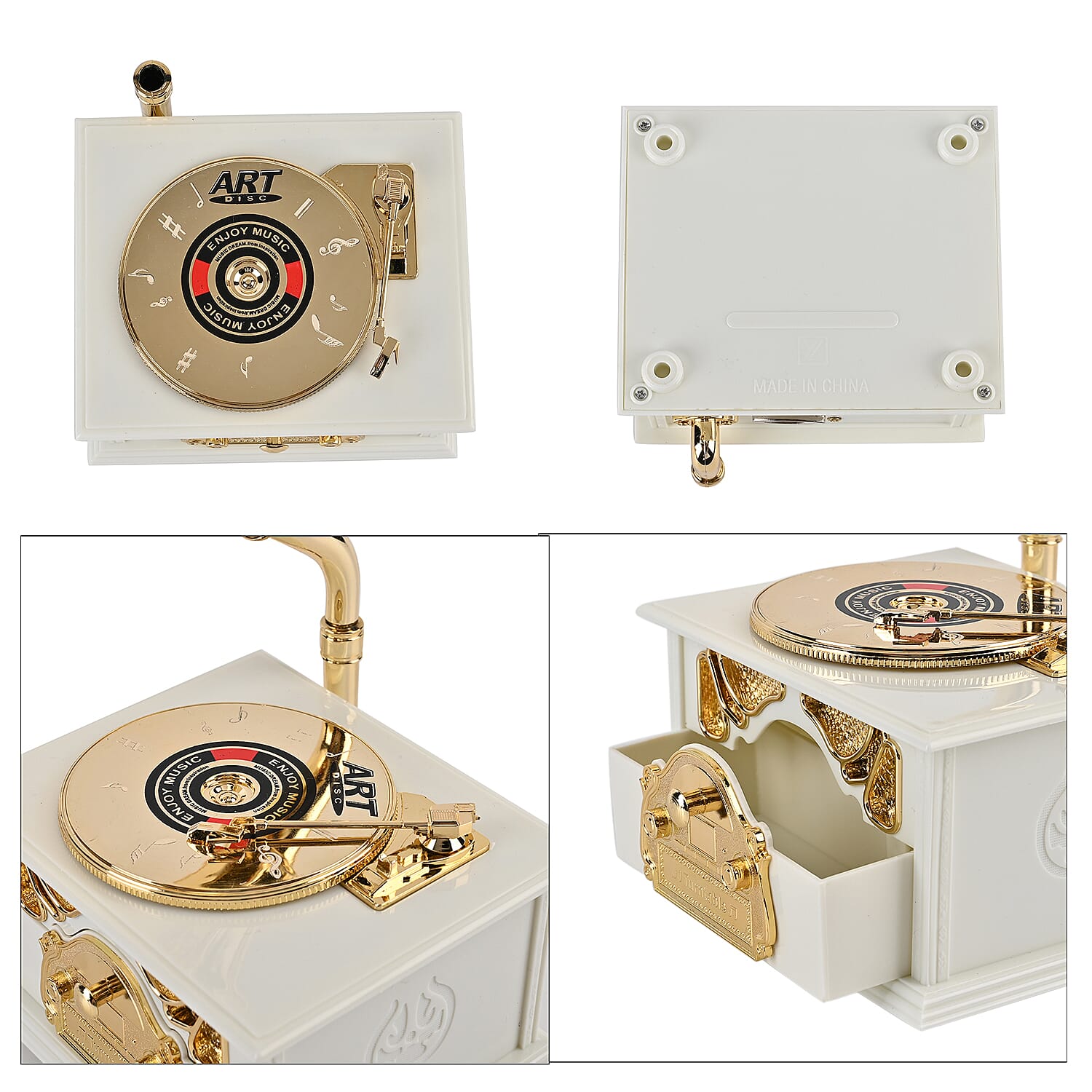 Phonograph Shape Mechanical Music Box (Size 22x12x12 cm) -White
