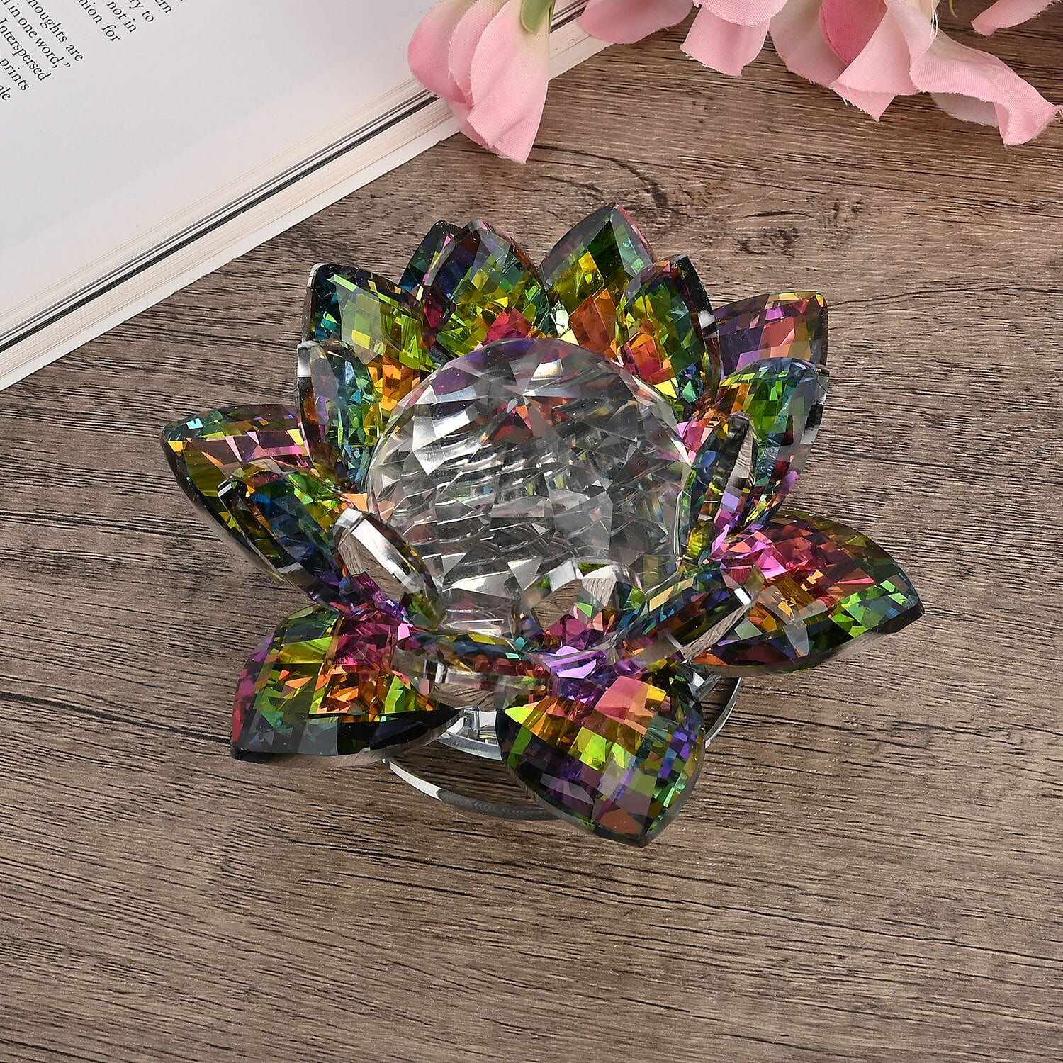 Exquisite Crystal Lotus Flower Rotating Candle Holder