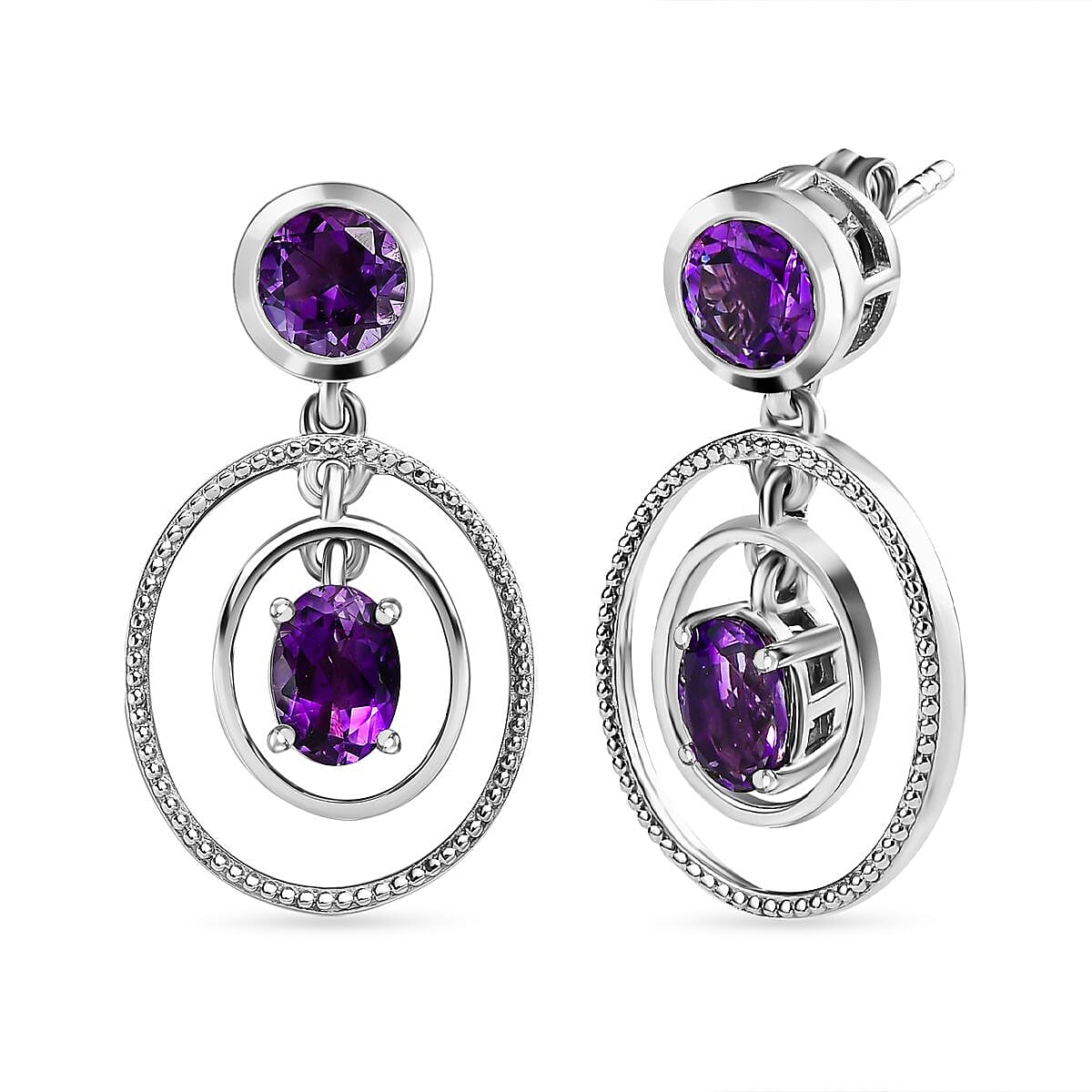 Moroccan Amethyst Earrings in Platinum Overlay Sterling Silver 3.10 Ct, Silver Wt 5.47