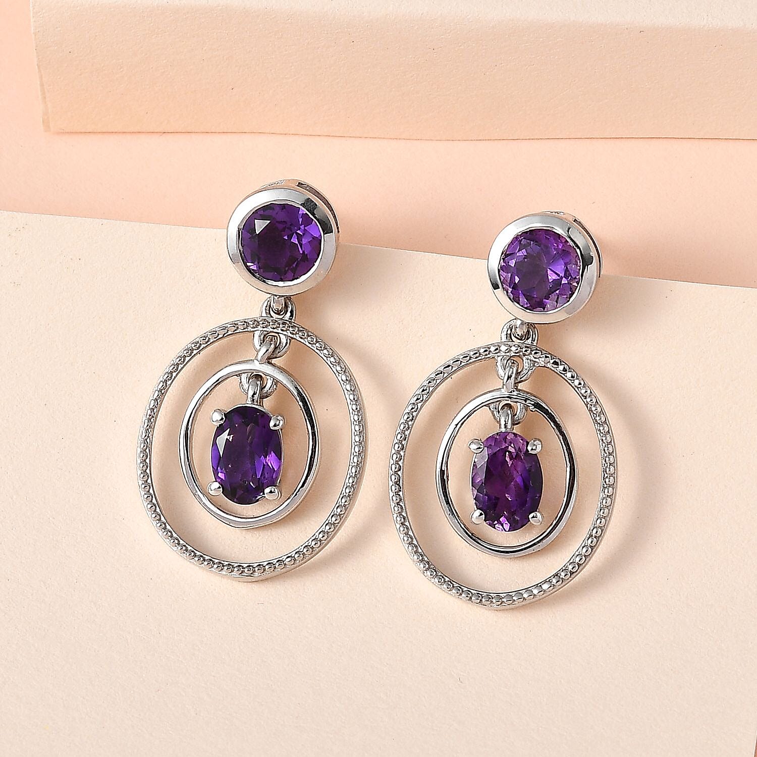 Moroccan Amethyst Earrings in Platinum Overlay Sterling Silver 3.10 Ct, Silver Wt 5.47