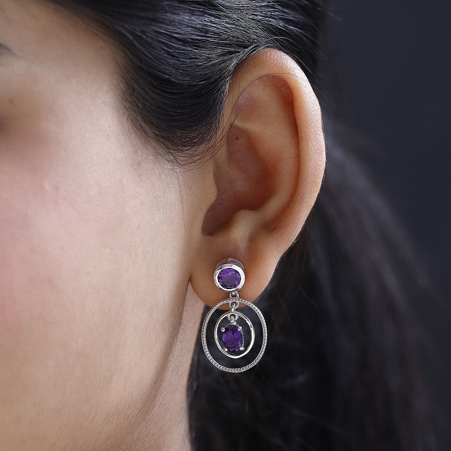 Moroccan Amethyst Earrings in Platinum Overlay Sterling Silver 3.10 Ct, Silver Wt 5.47