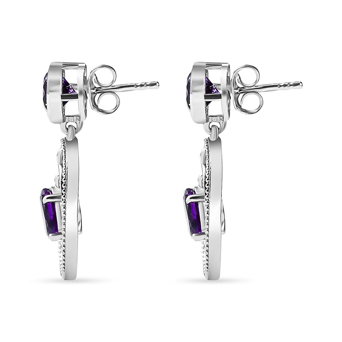Moroccan Amethyst Earrings in Platinum Overlay Sterling Silver 3.10 Ct, Silver Wt 5.47