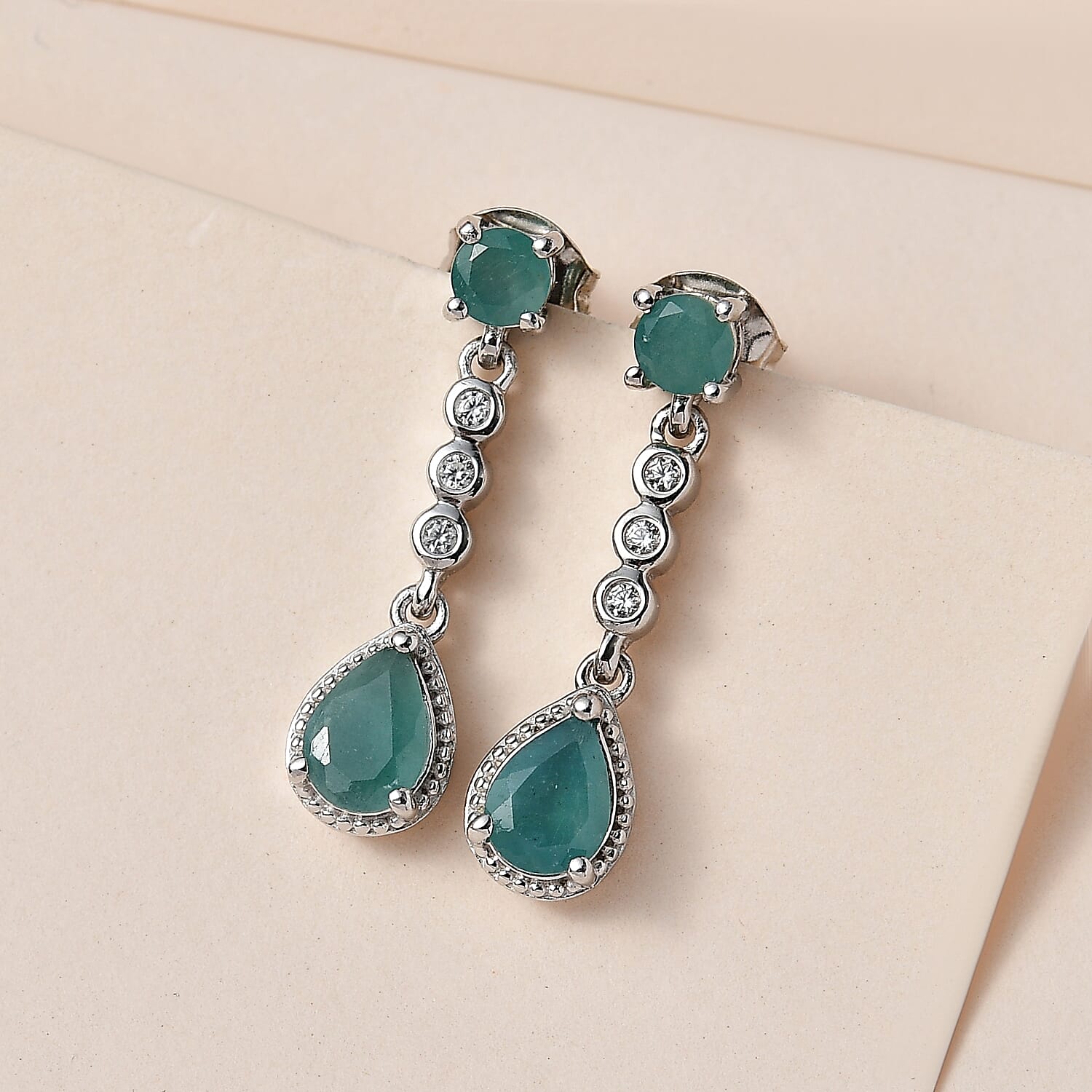 Grandidierite and Natural Zircon Dangle Earrings in Platinum Overlay Sterling Silver 1.90 Ct