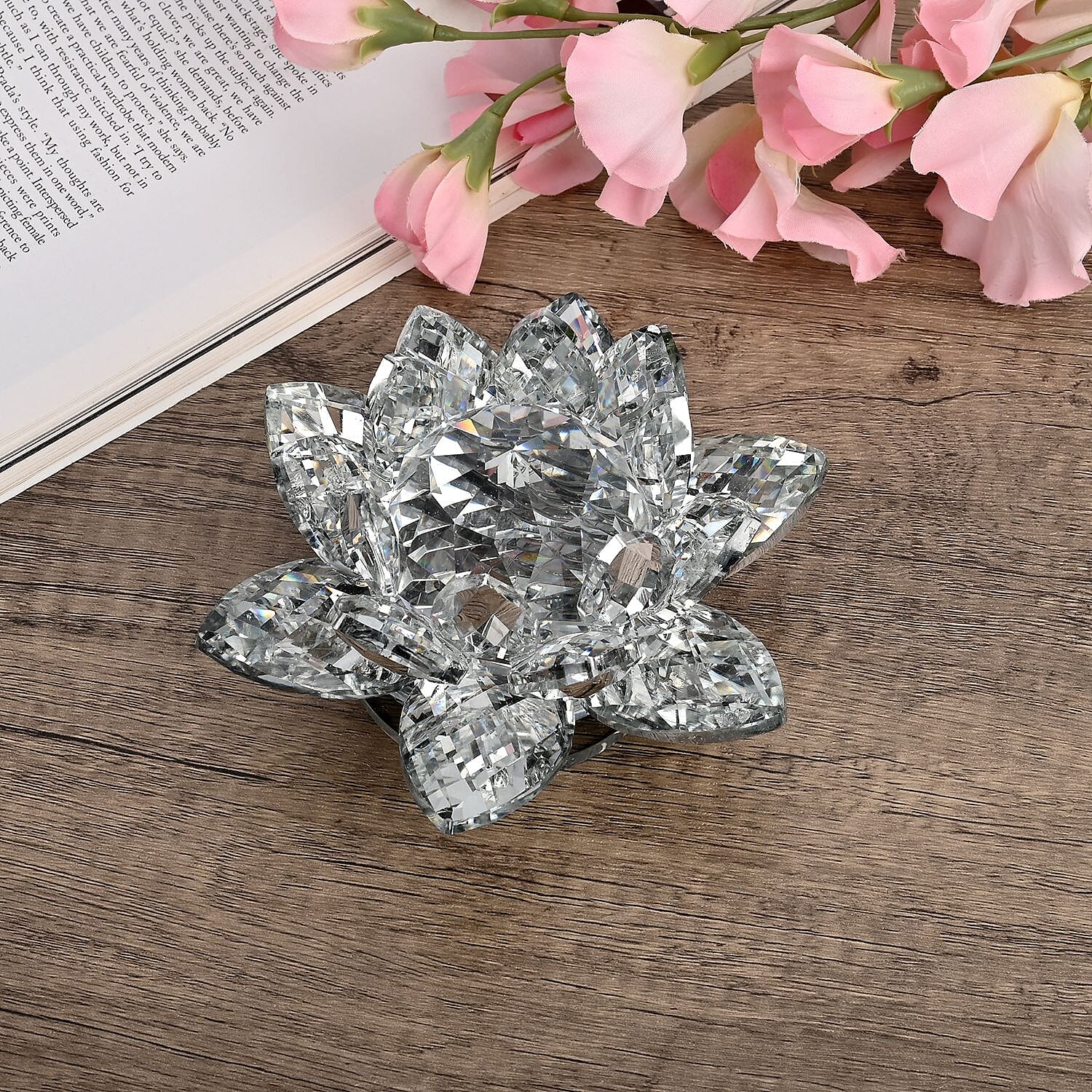 Sparkling & Rotating Crystal Lotus Flower - Clear