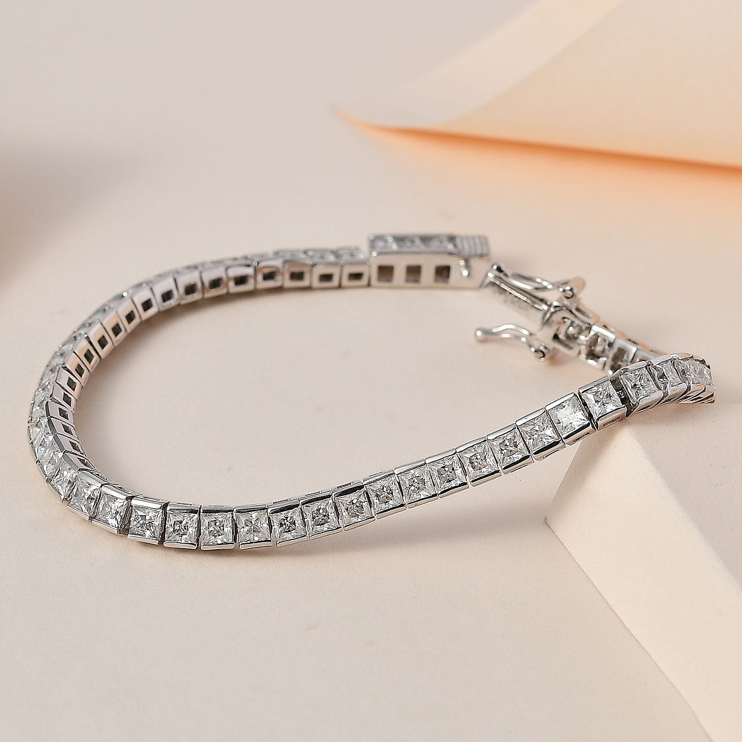 Moissanite Tennis Bracelet (Size - 7.5) in Platinum Overlay Sterling Silver 8.75 Ct, Silver Wt. 11.63 Gms