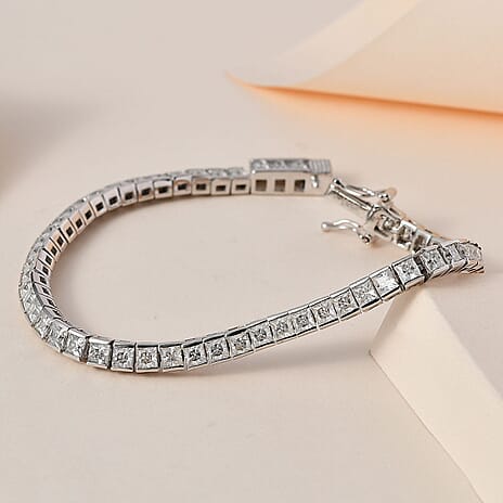 Moissanite Tennis Bracelet (Size - 7.5) in Platinum Overlay Sterling Silver 8.75 Ct, Silver Wt. 11.63 Gms