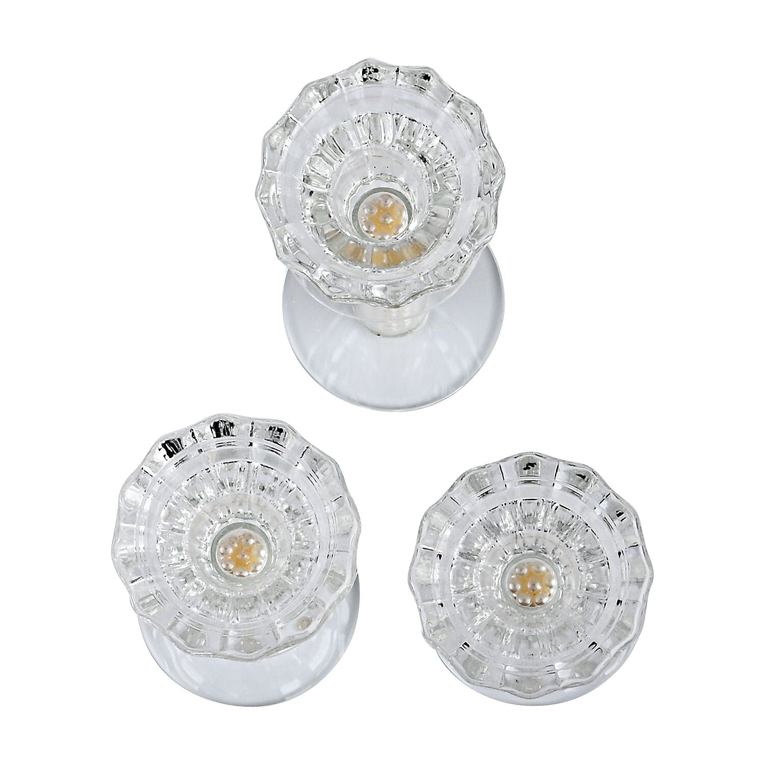 Set of 3 Glass Candle Holders - White Crystal