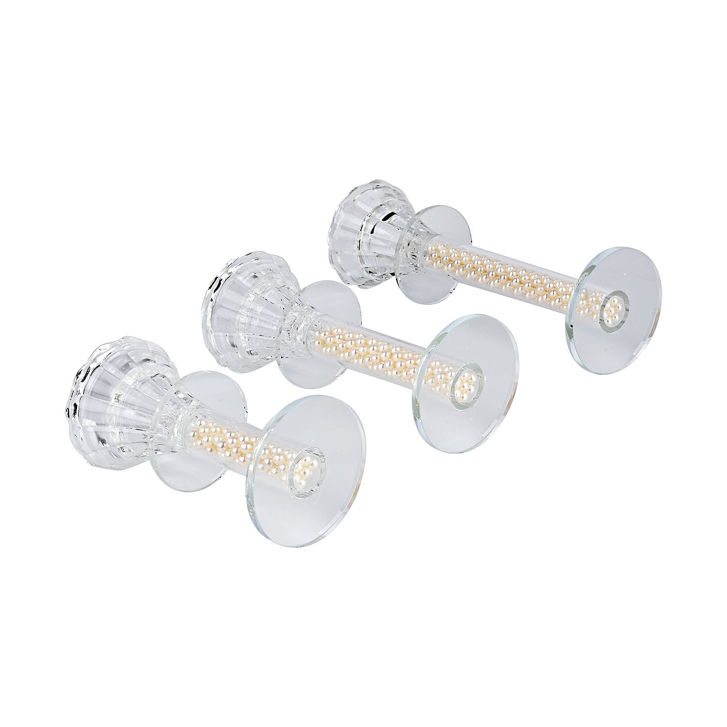 Set of 3 Glass Candle Holders - White Crystal