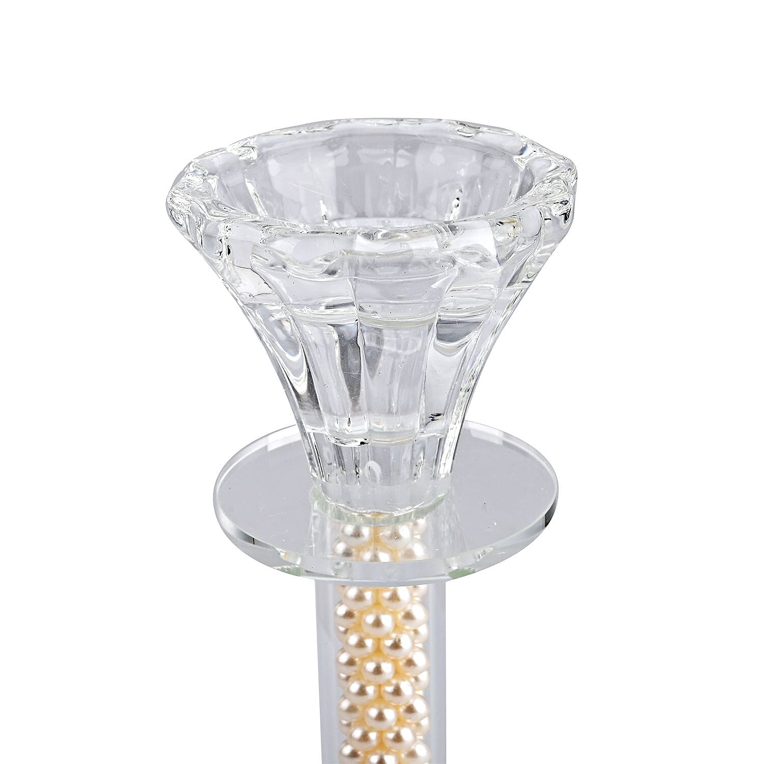 Set of 3 Glass Candle Holders - White Crystal