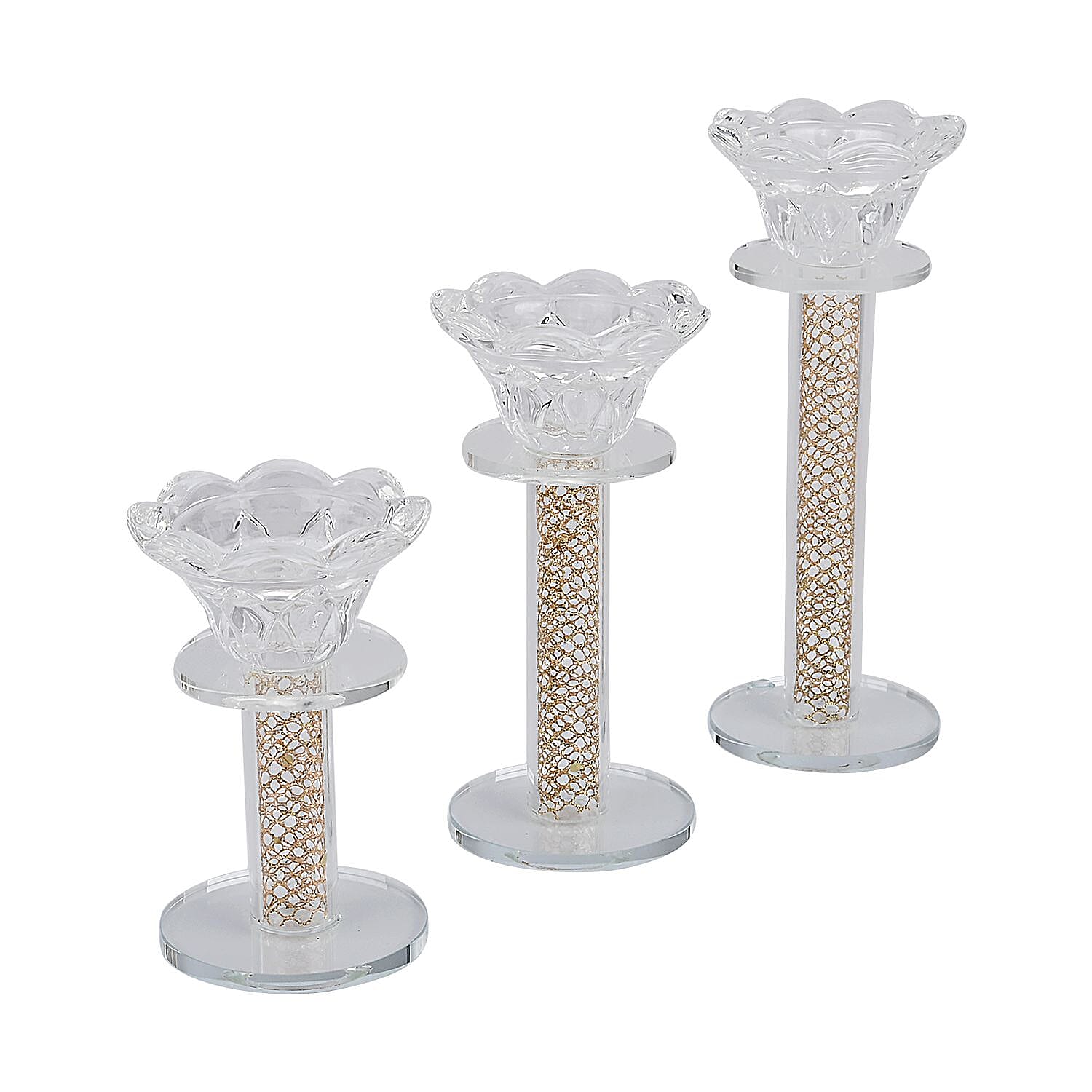 Set of 3 Glass Candle Holders - Gold