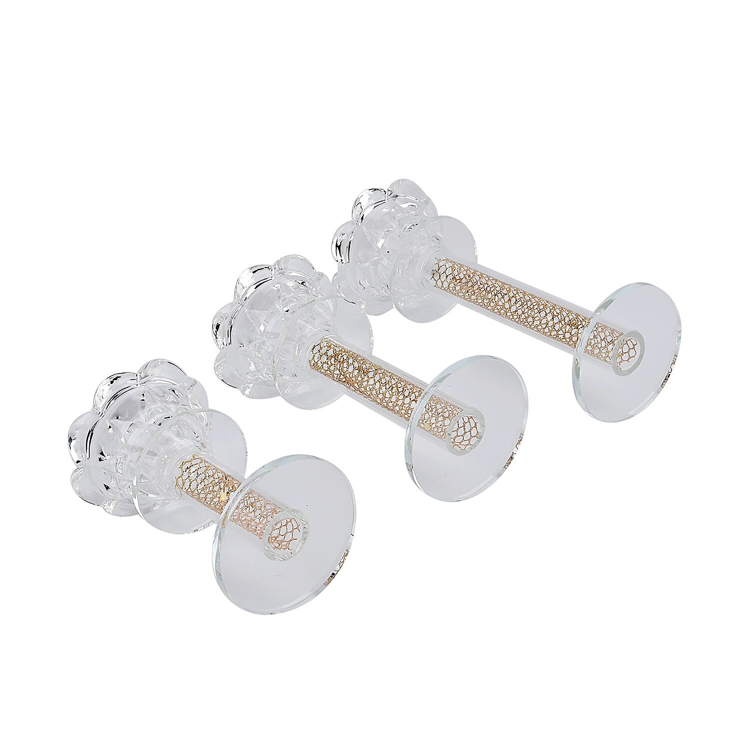 Set of 3 Glass Candle Holders - Gold