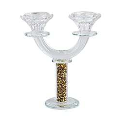 Sparkling 2 Arms Crystal Candle Holder - Gold