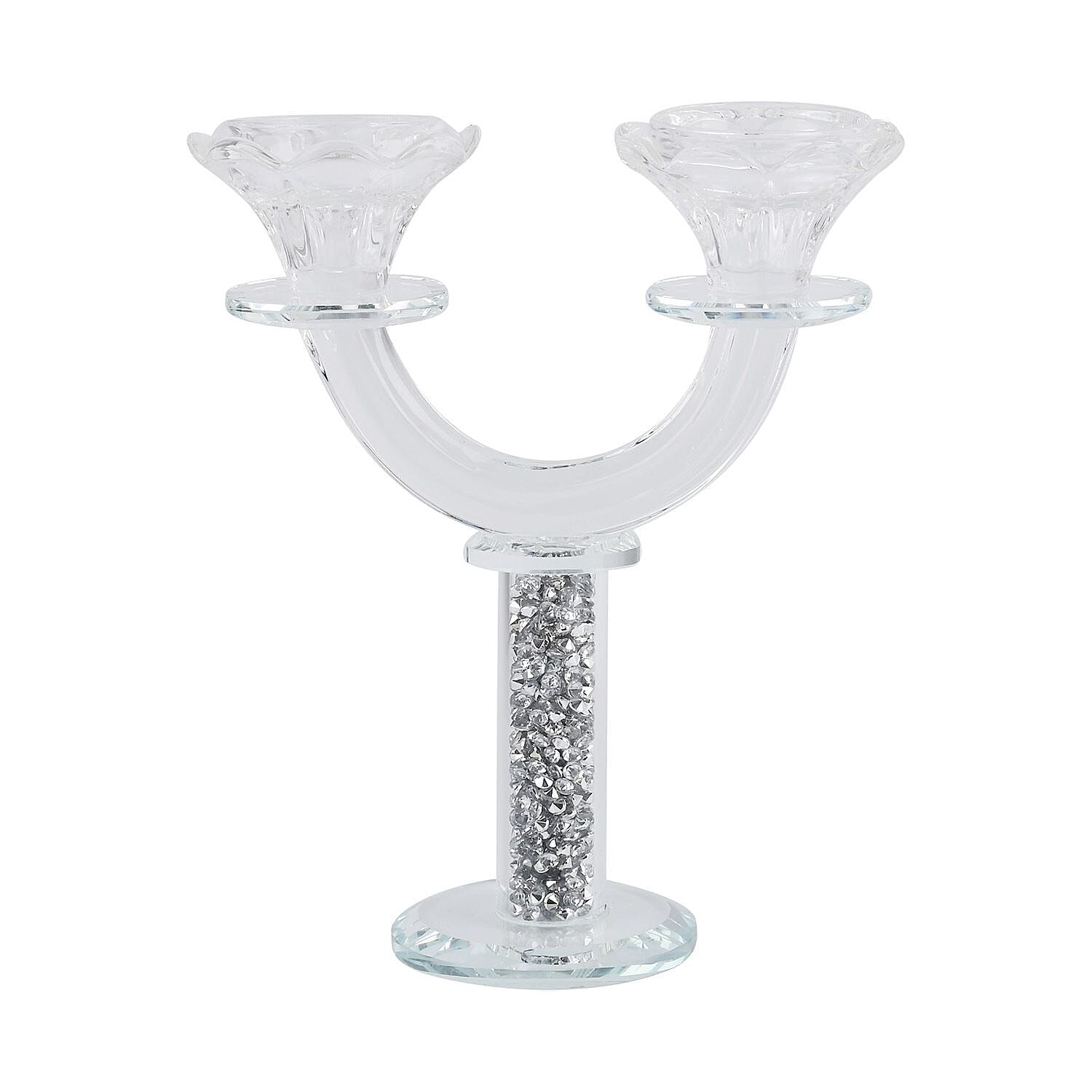 Sparkling 2 Arms Candle Holder - Silver
