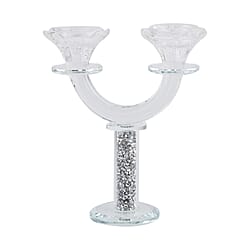 Sparkling 2 Arms Crystal Candle Holder - Gold