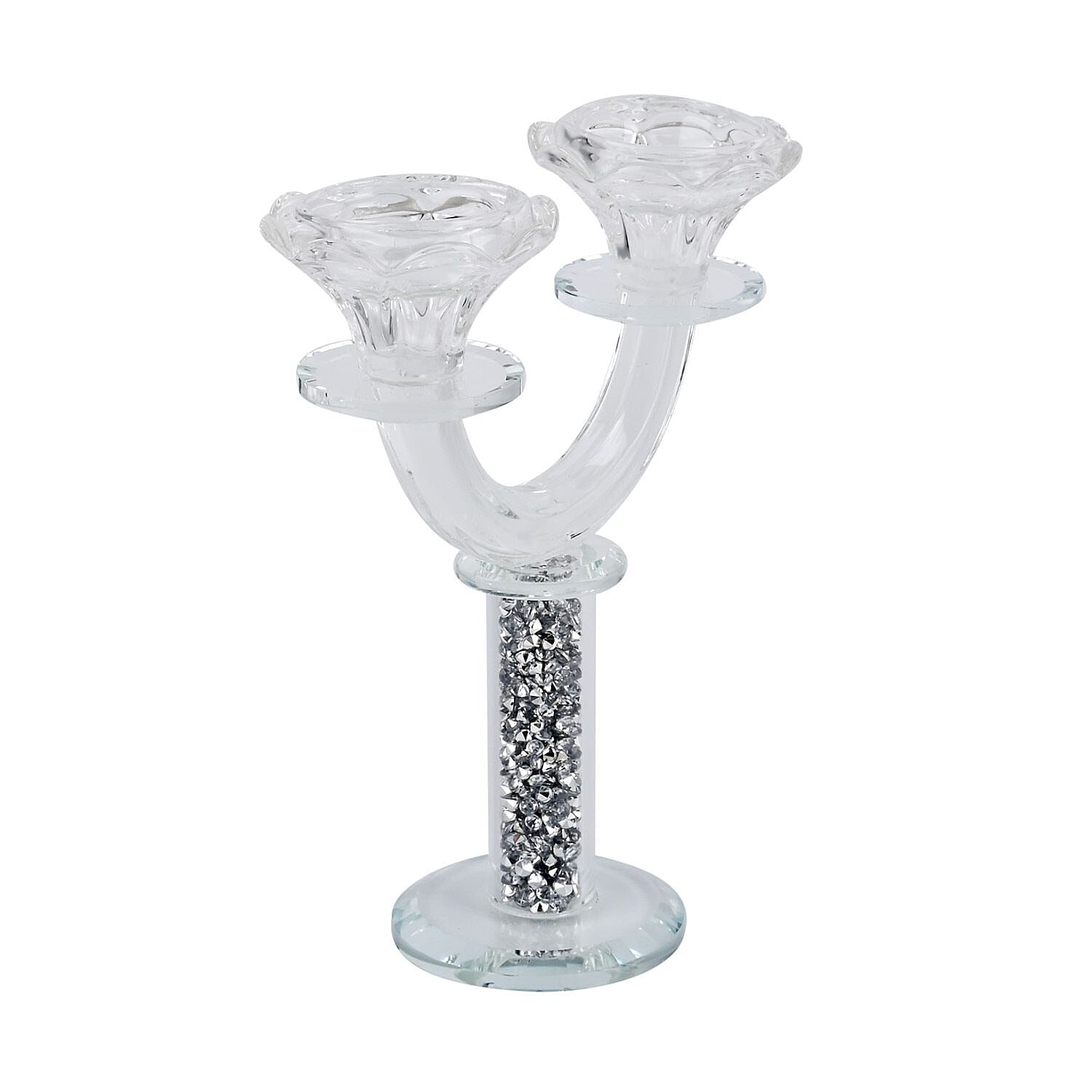 Sparkling 2 Arms Candle Holder - Silver
