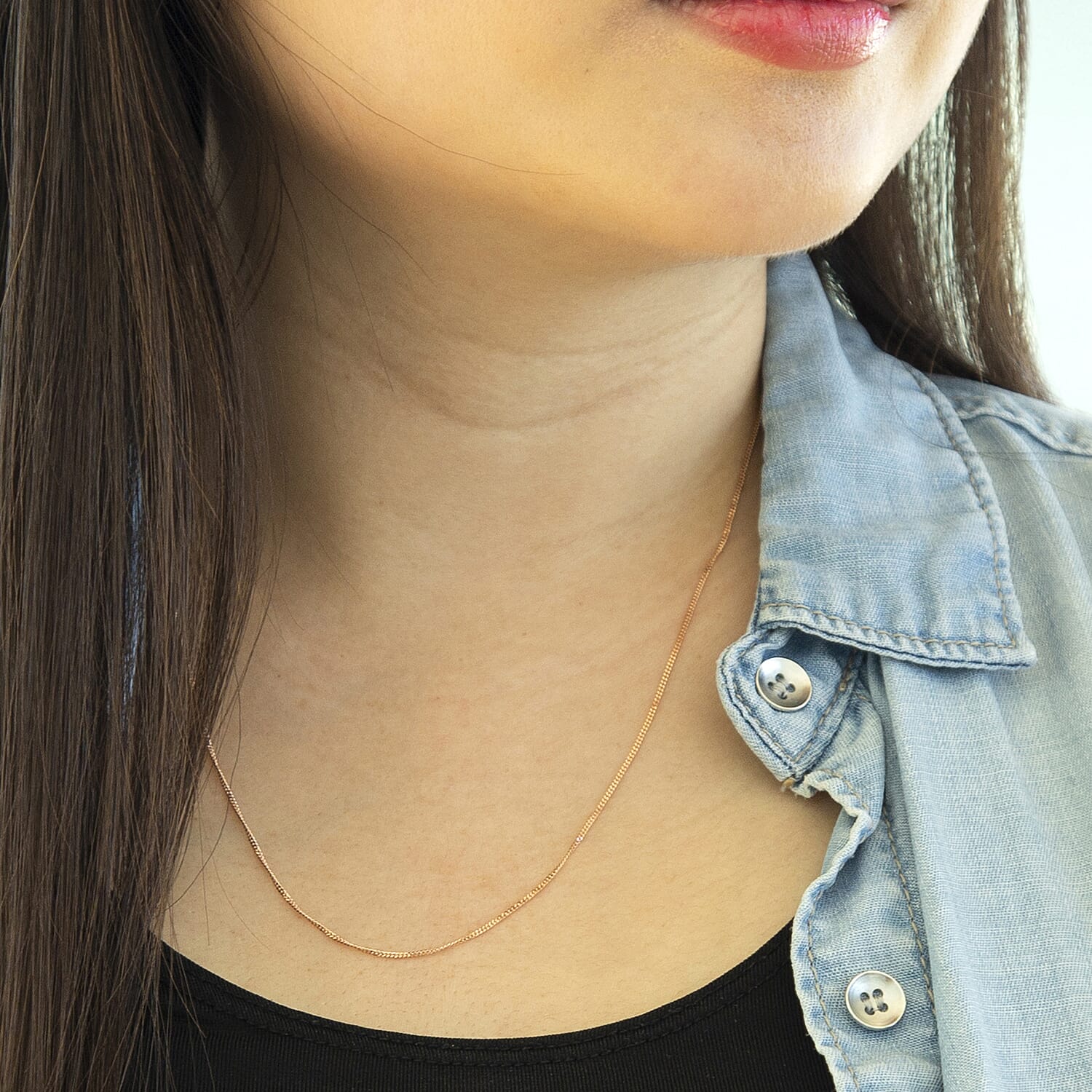 18K Rose Gold Diamond Cut Curb Chain With Spring Ring Clasp (Size - 18-20)